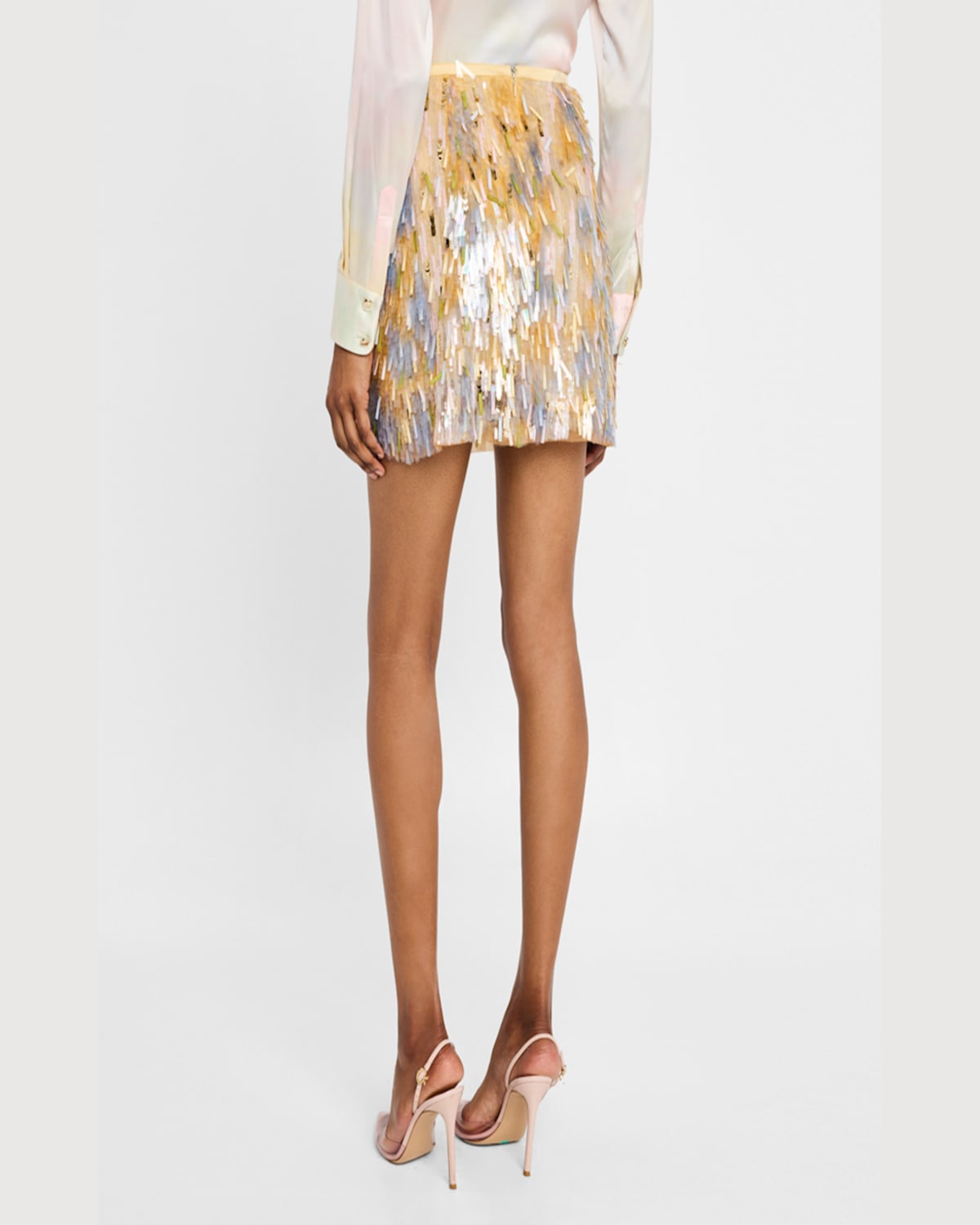 Sergio Hudson Hand Embroidered Sequin Mini Skirt In Silveryellowpink