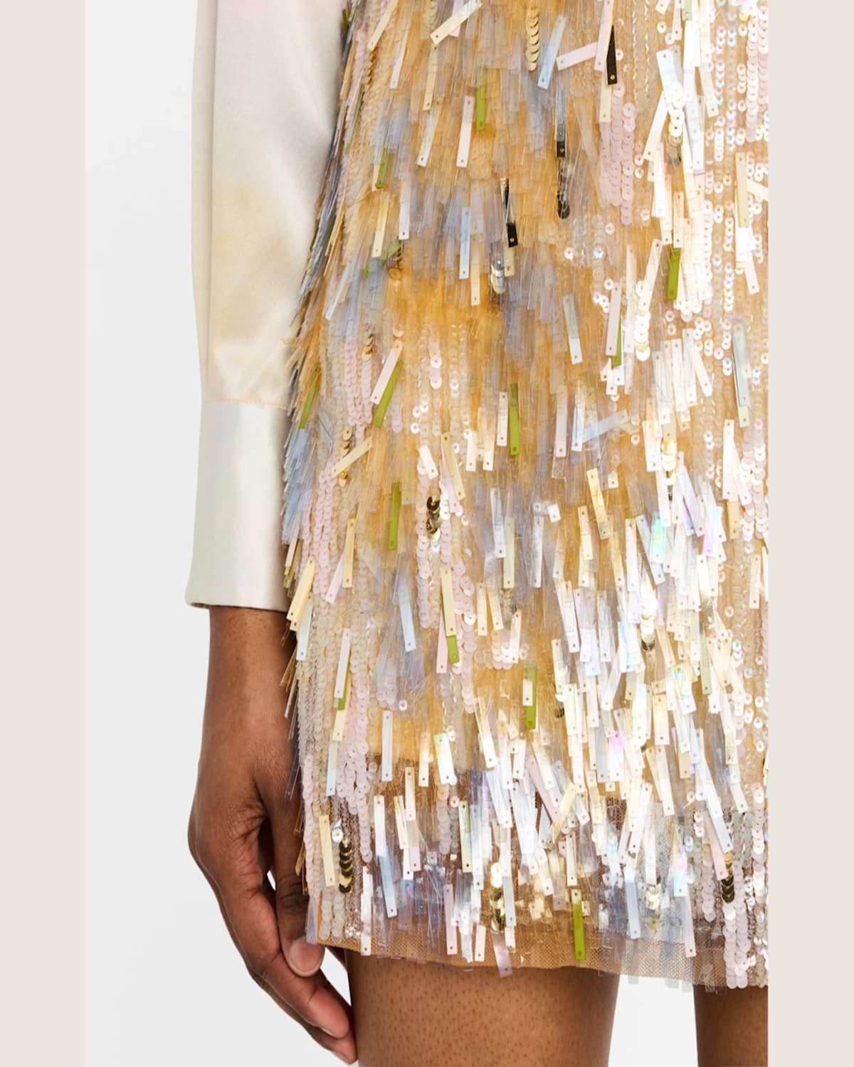 Sergio Hudson Hand Embroidered Sequin Mini Skirt In Silveryellowpink