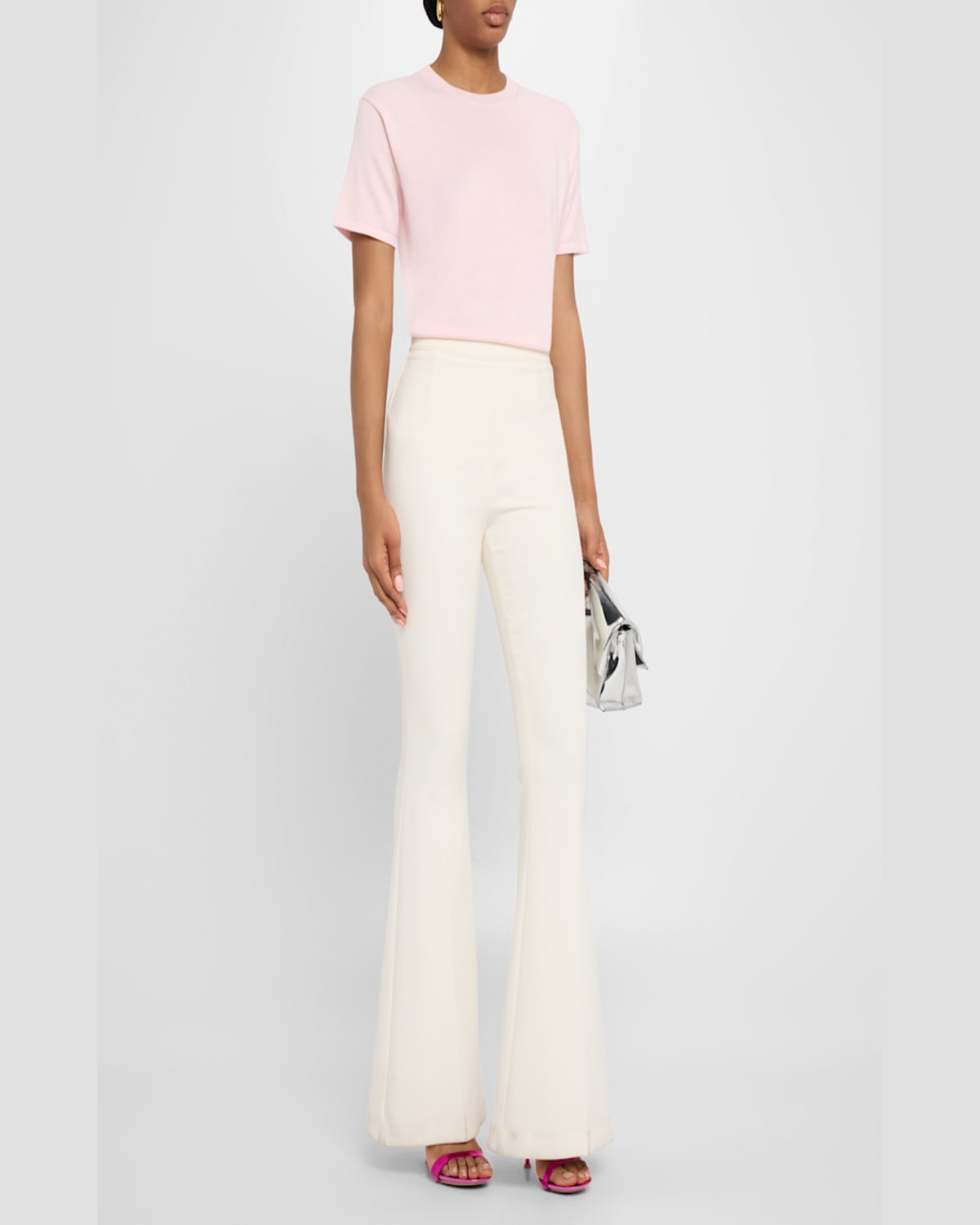 Sergio Hudson Short Sleeve Crew Neck Sweater In Blush