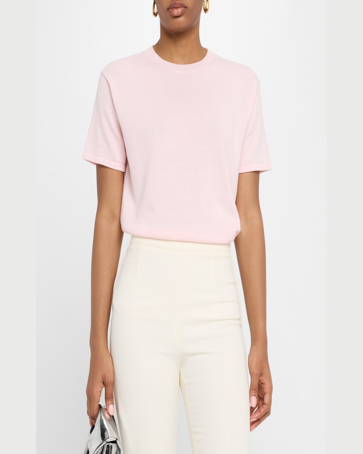 Sergio Hudson Short Sleeve Crew Neck Sweater In Blush