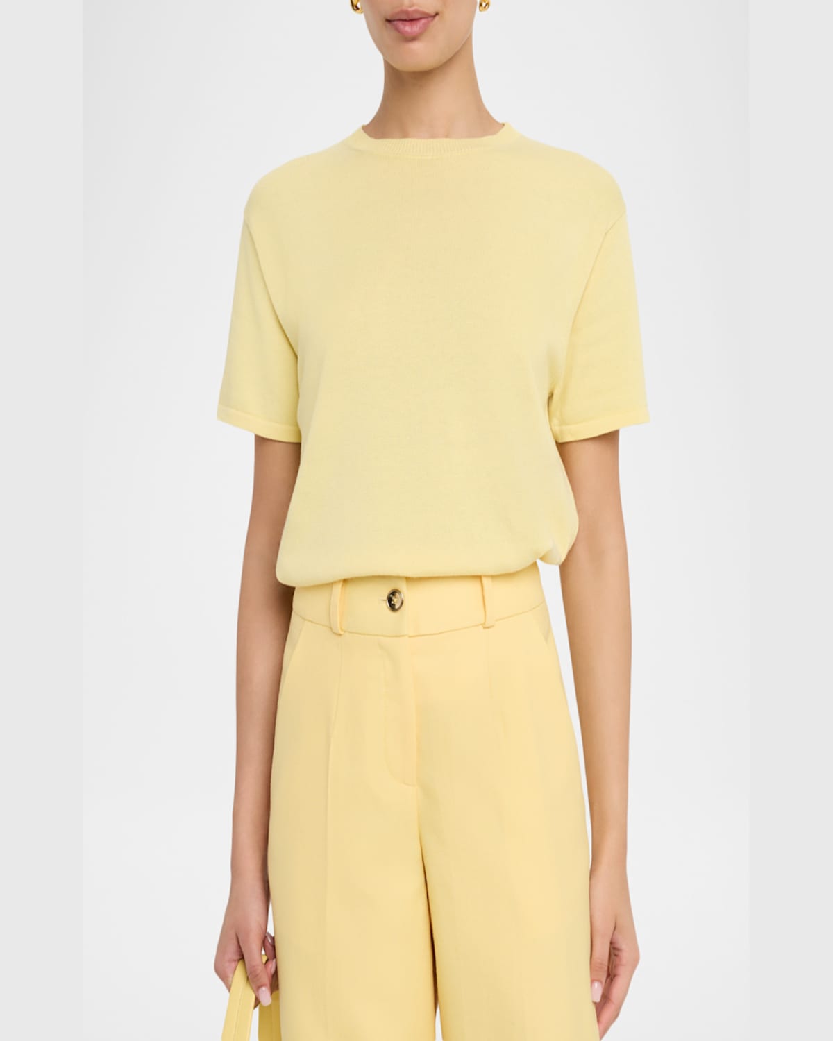 SERGIO HUDSON SHORT-SLEEVE CASHMERE CREWNECK SWEATER 