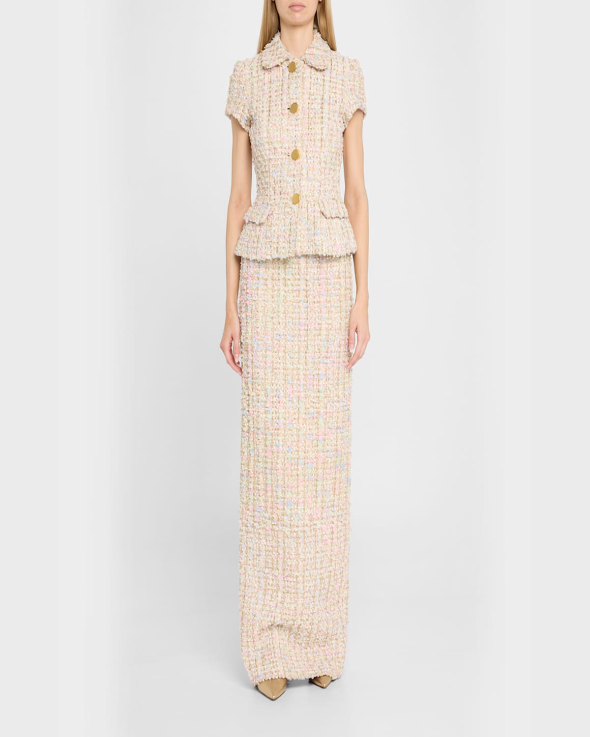 Sergio Hudson Tweed Maxi Skirt In Multi