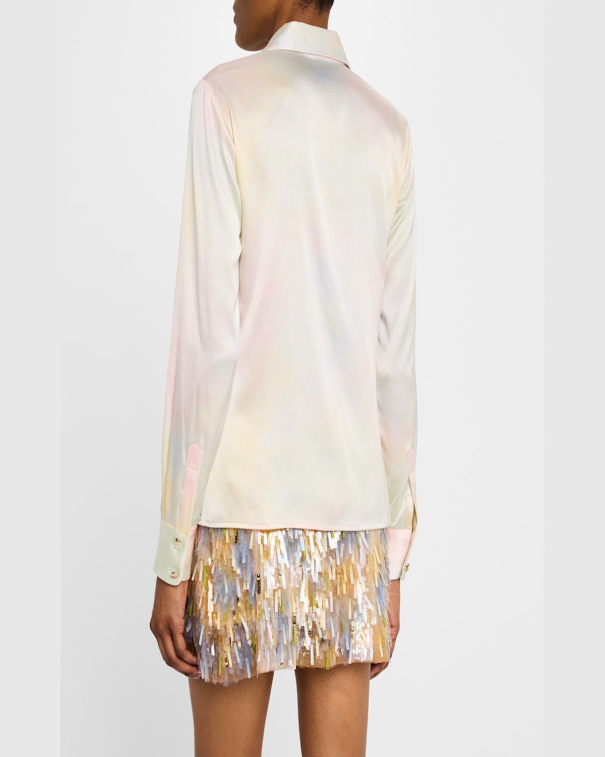 Sergio Hudson Watercolor Button-down Silk Blouse In Multi