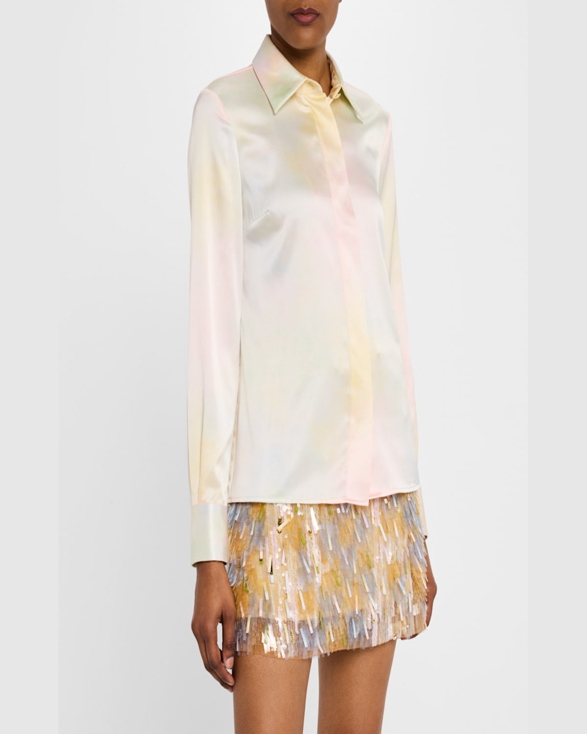 Sergio Hudson Watercolor Button-down Silk Blouse In Multi