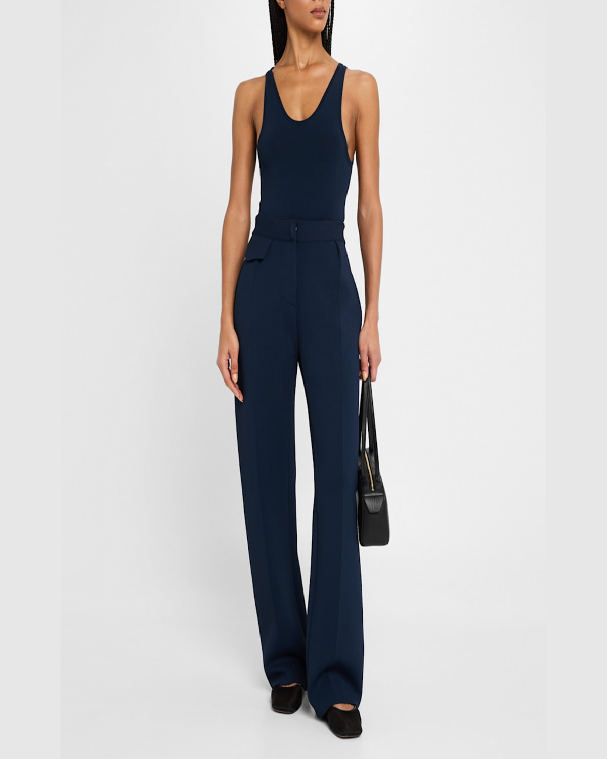 Brandon Maxwell Cecily Tailored Knit Straight-leg Trousers In Navy
