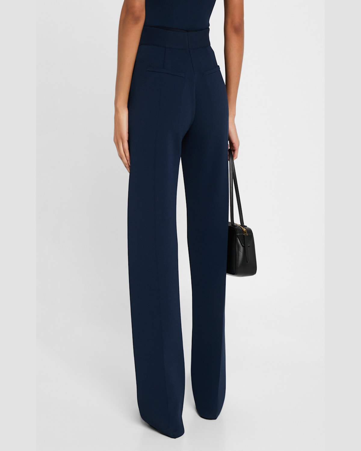 Brandon Maxwell Cecily Tailored Knit Straight-leg Trousers In Navy