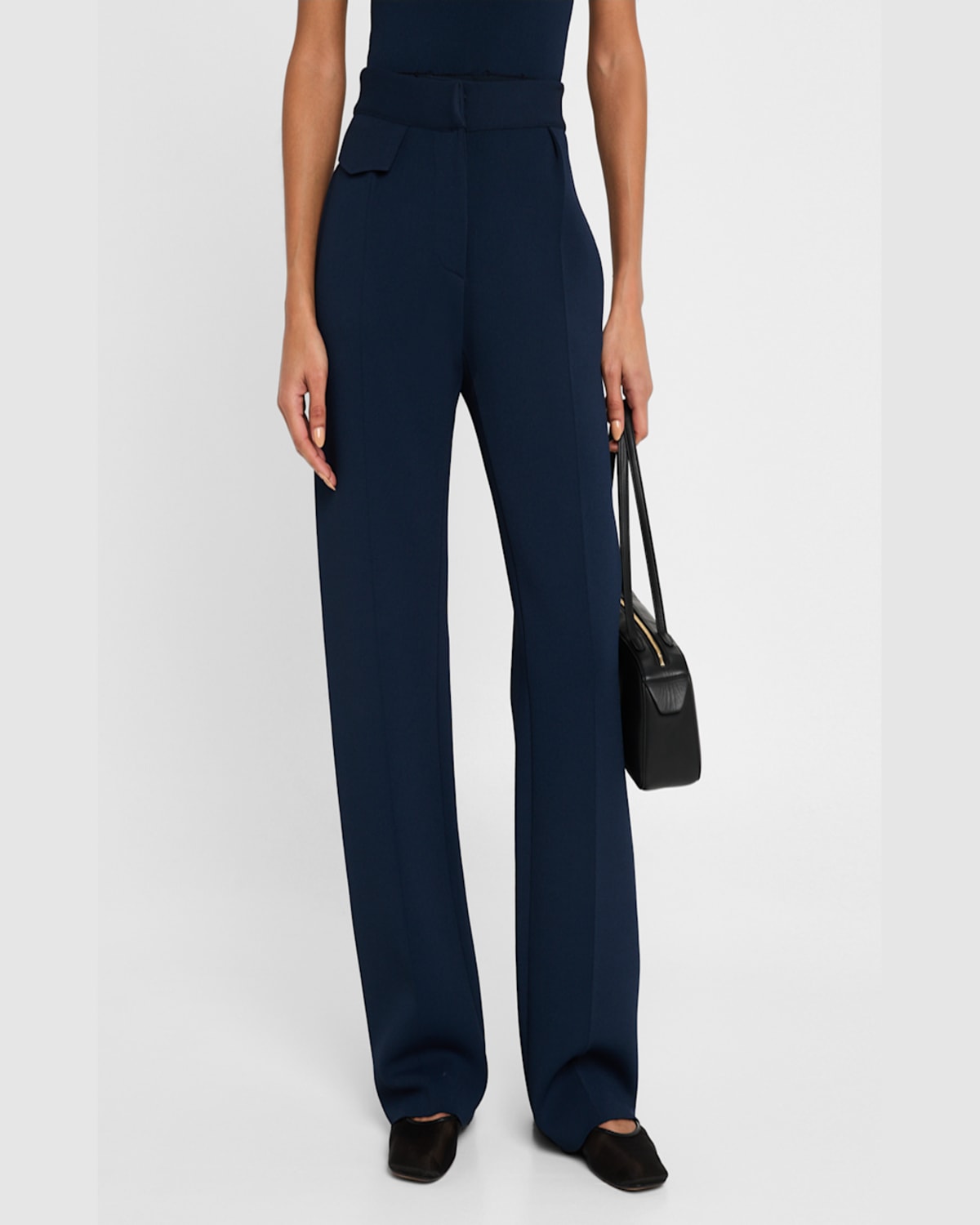 Brandon Maxwell Cecily Tailored Knit Straight-leg Trousers In Navy