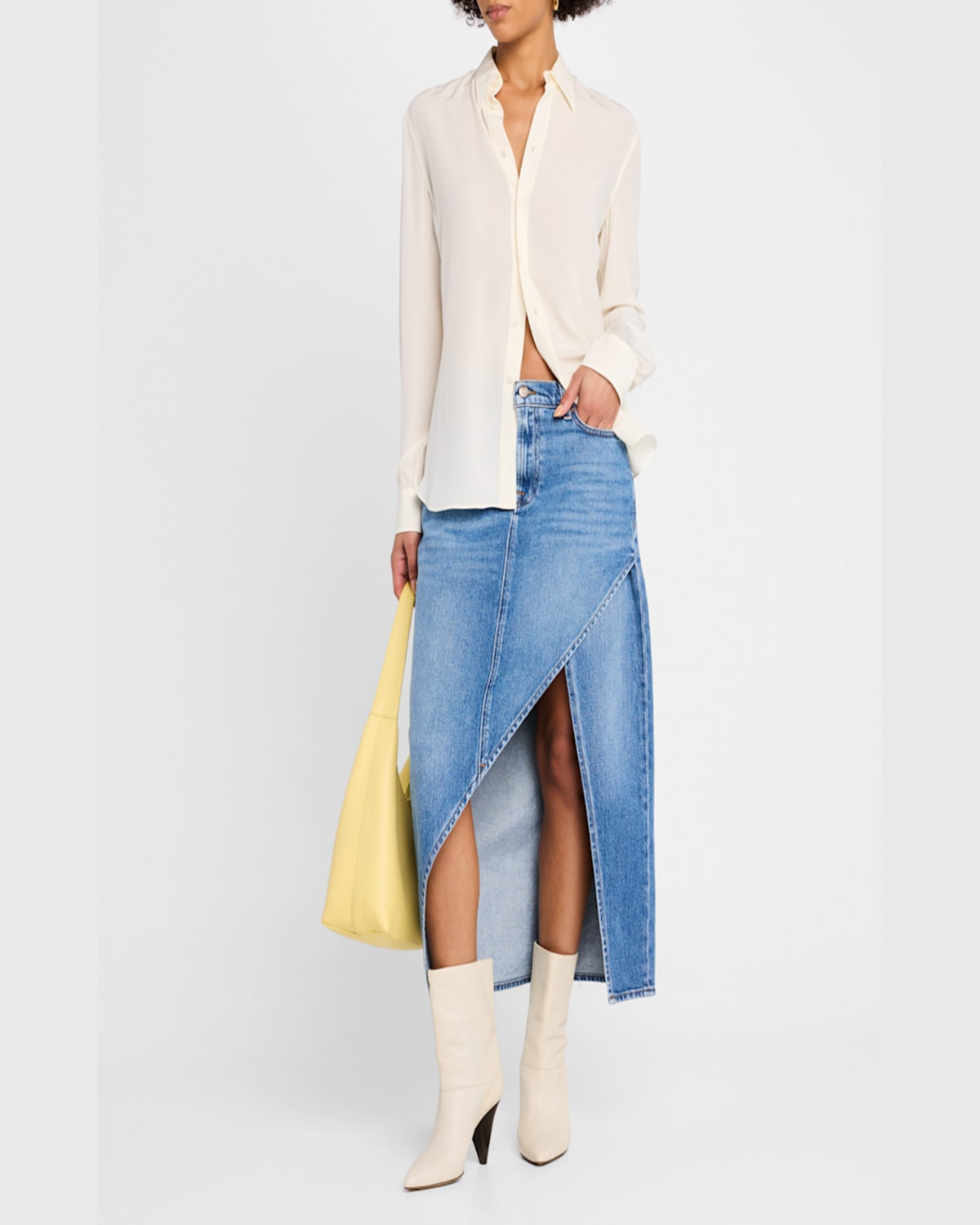 7 For All Mankind Libby Asymmetric Denim Midi Dress In Weekend