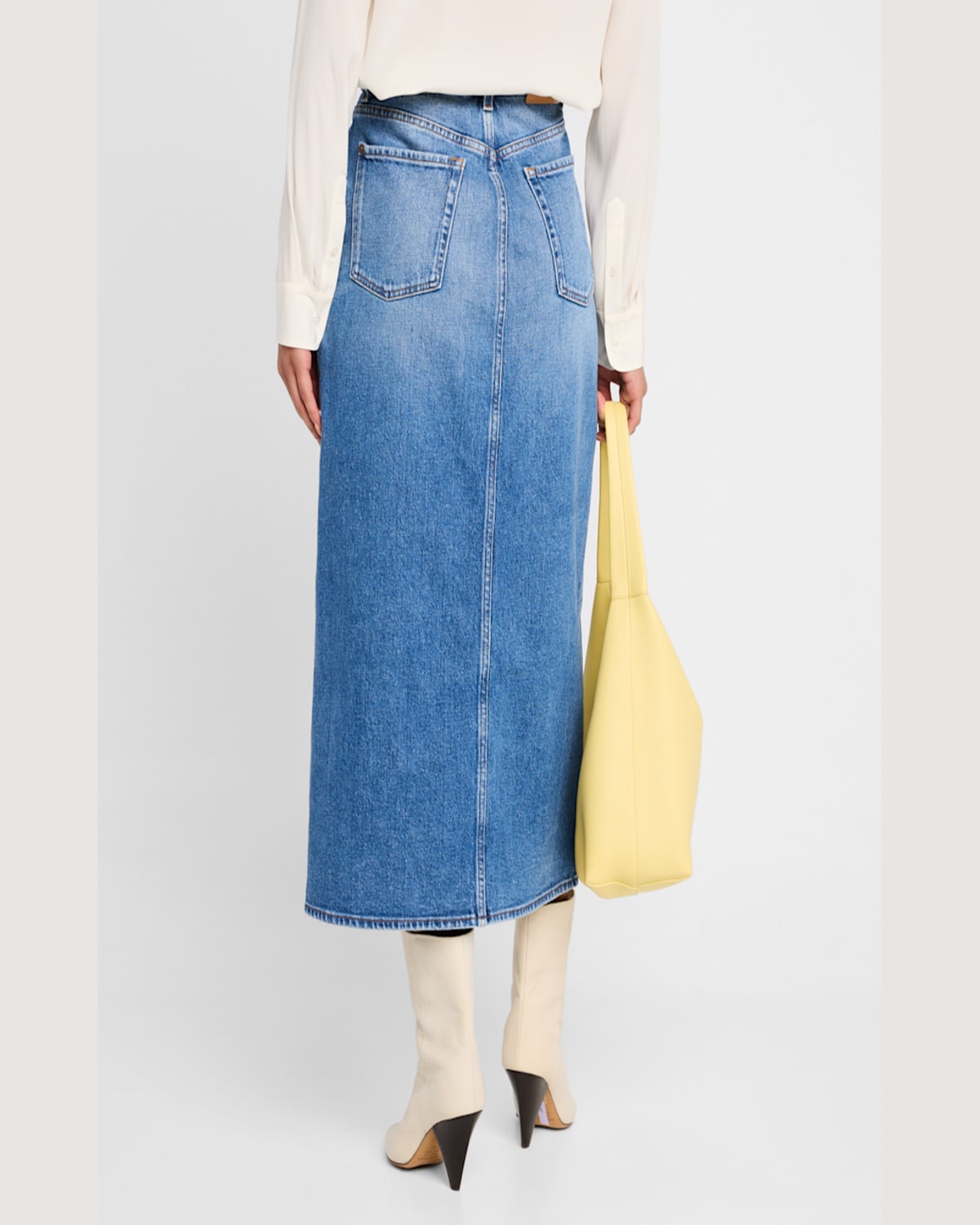 7 For All Mankind Libby Asymmetric Denim Midi Dress In Weekend
