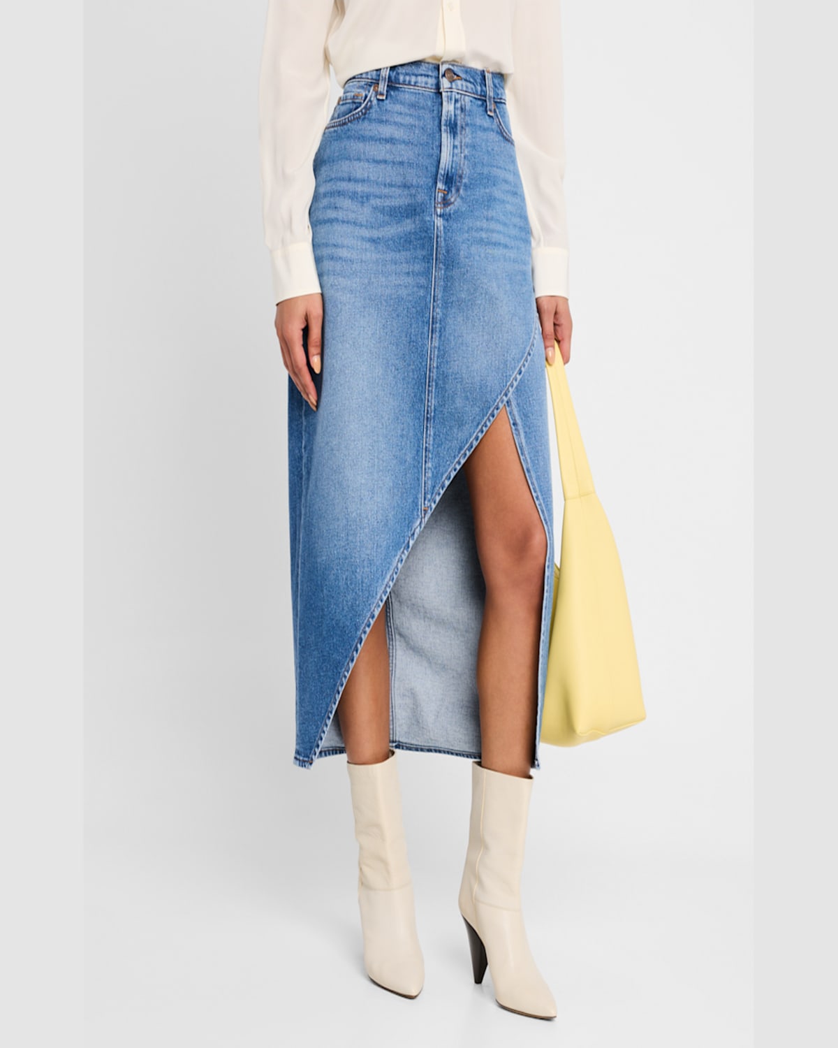 7 For All Mankind Libby Asymmetric Denim Midi Dress In Weekend