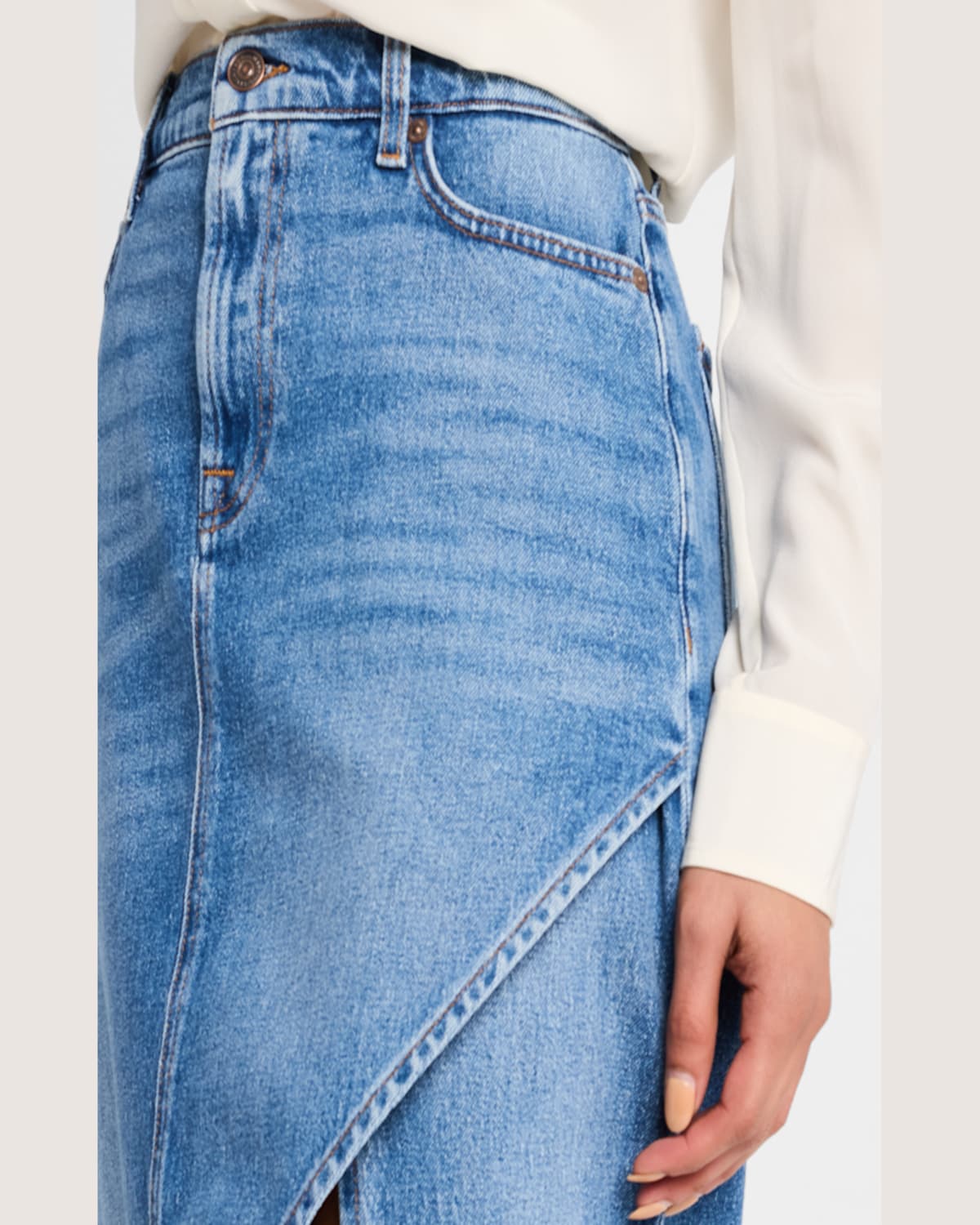 7 For All Mankind Libby Asymmetric Denim Midi Dress In Weekend