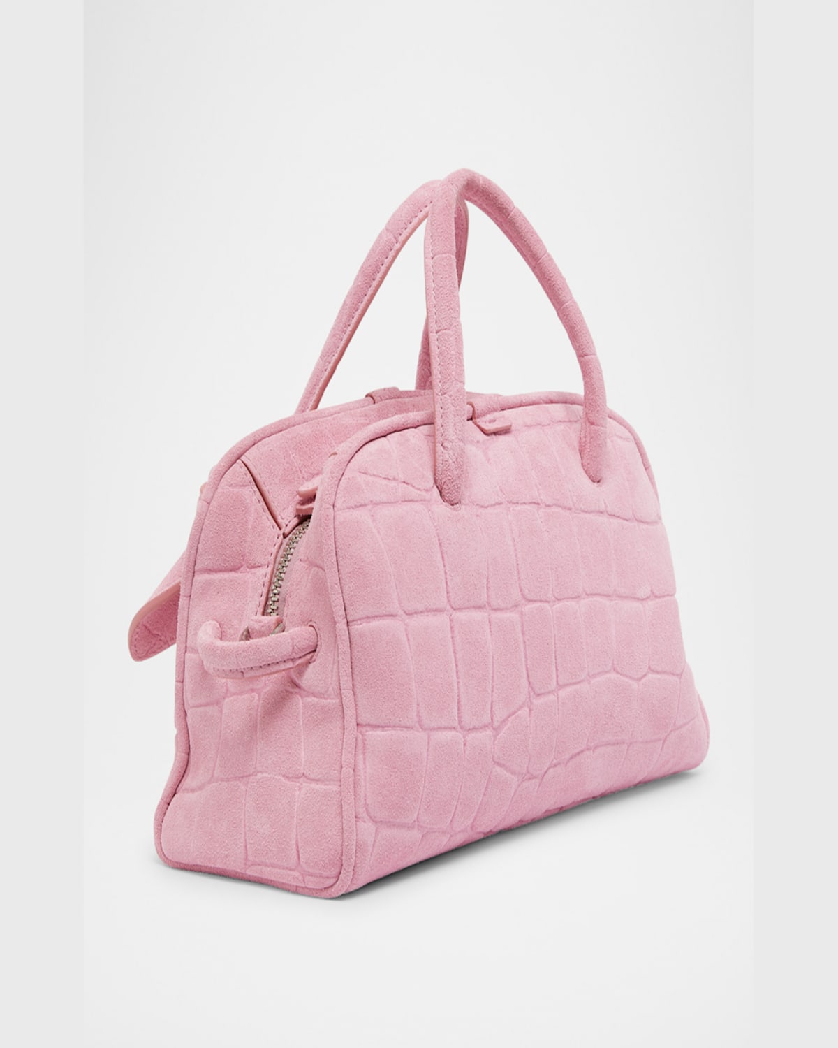 Jacquemus Le Petit Turismo Croc-embossed Suede Bowling Bag In Light Pink