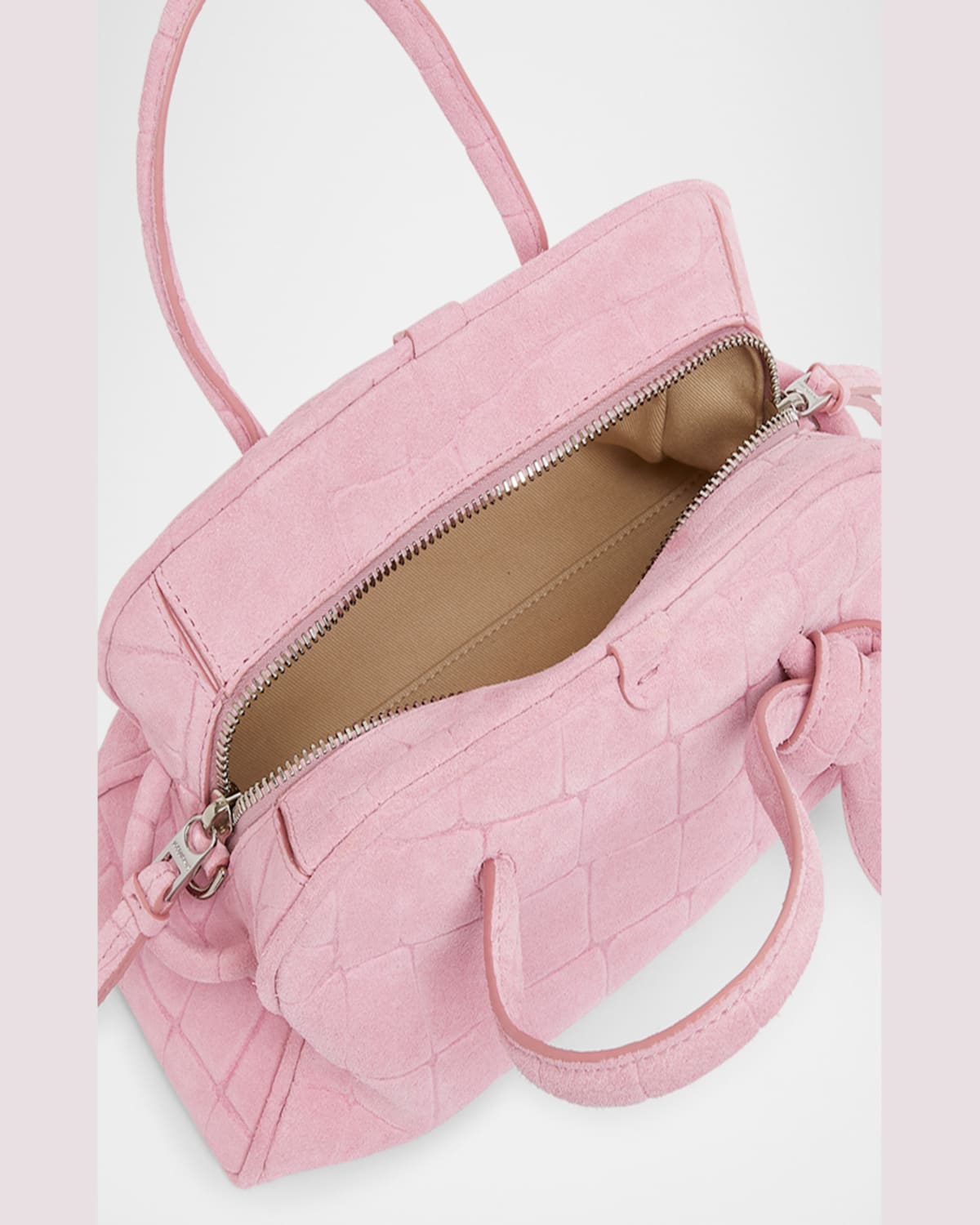 Jacquemus Le Petit Turismo Croc-embossed Suede Bowling Bag In Light Pink
