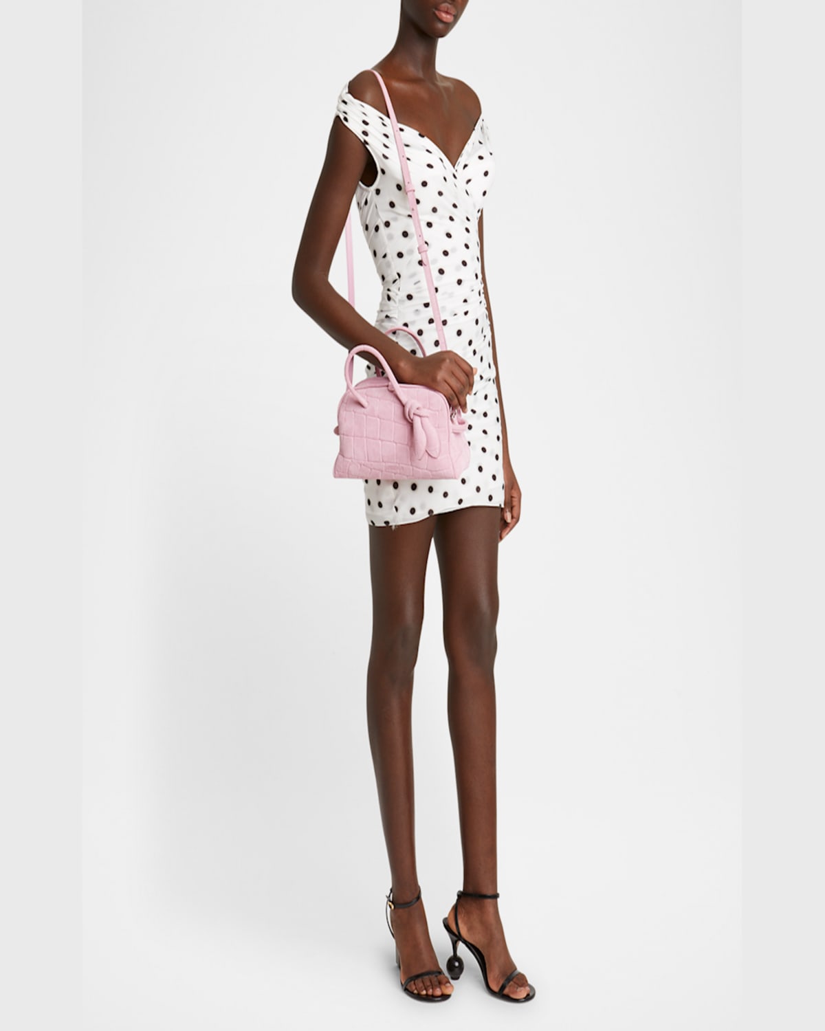 Jacquemus Le Petit Turismo Croc-embossed Suede Bowling Bag In Light Pink