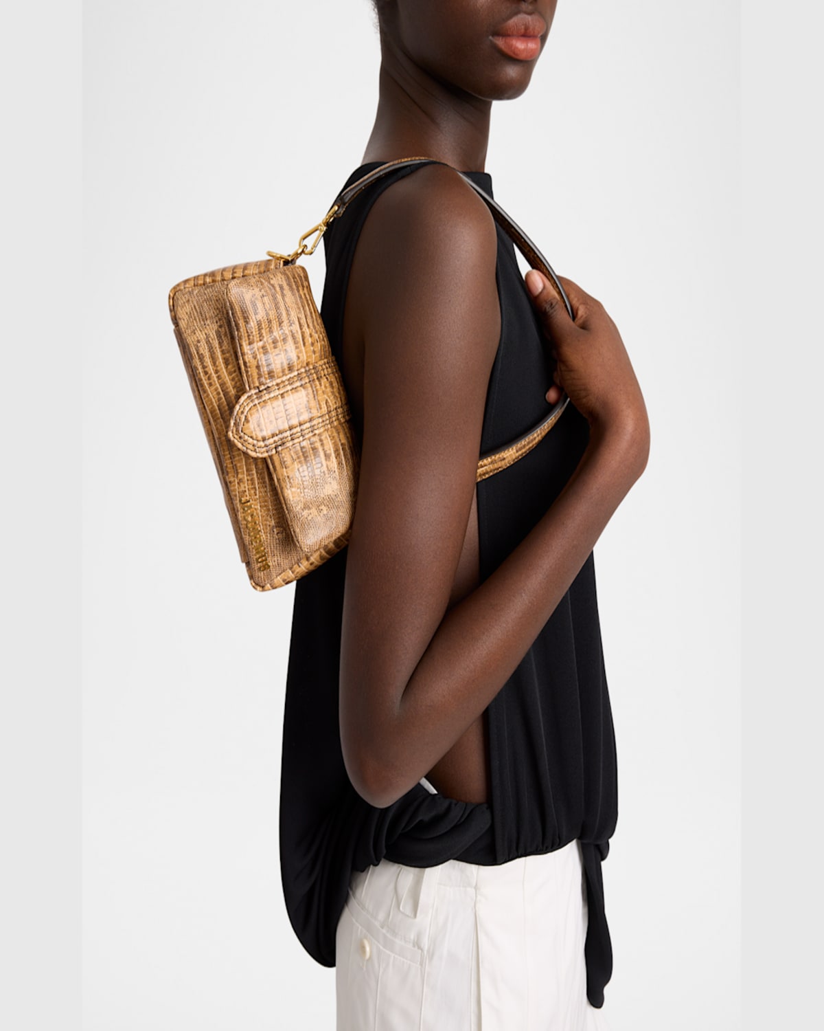 Jacquemus Le Petit Bambino Shoulder Bag In Python Print Leather In Croco Beige