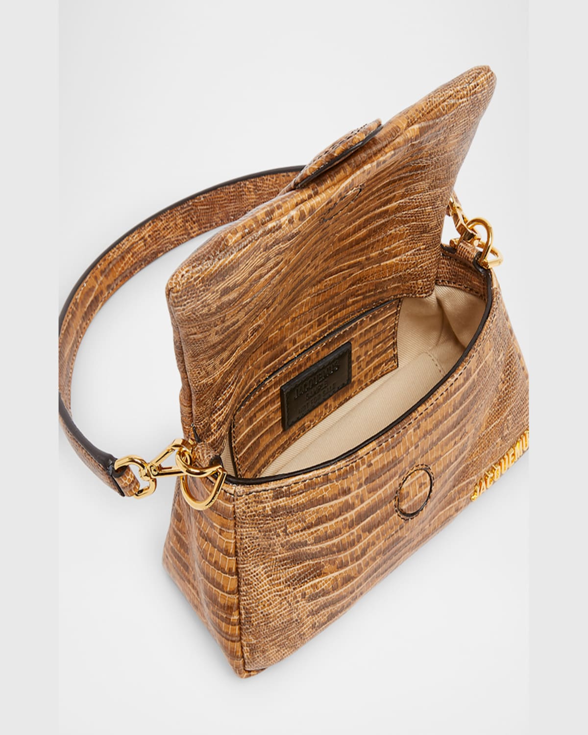 Jacquemus Le Petit Bambino Shoulder Bag In Python Print Leather In Croco Beige