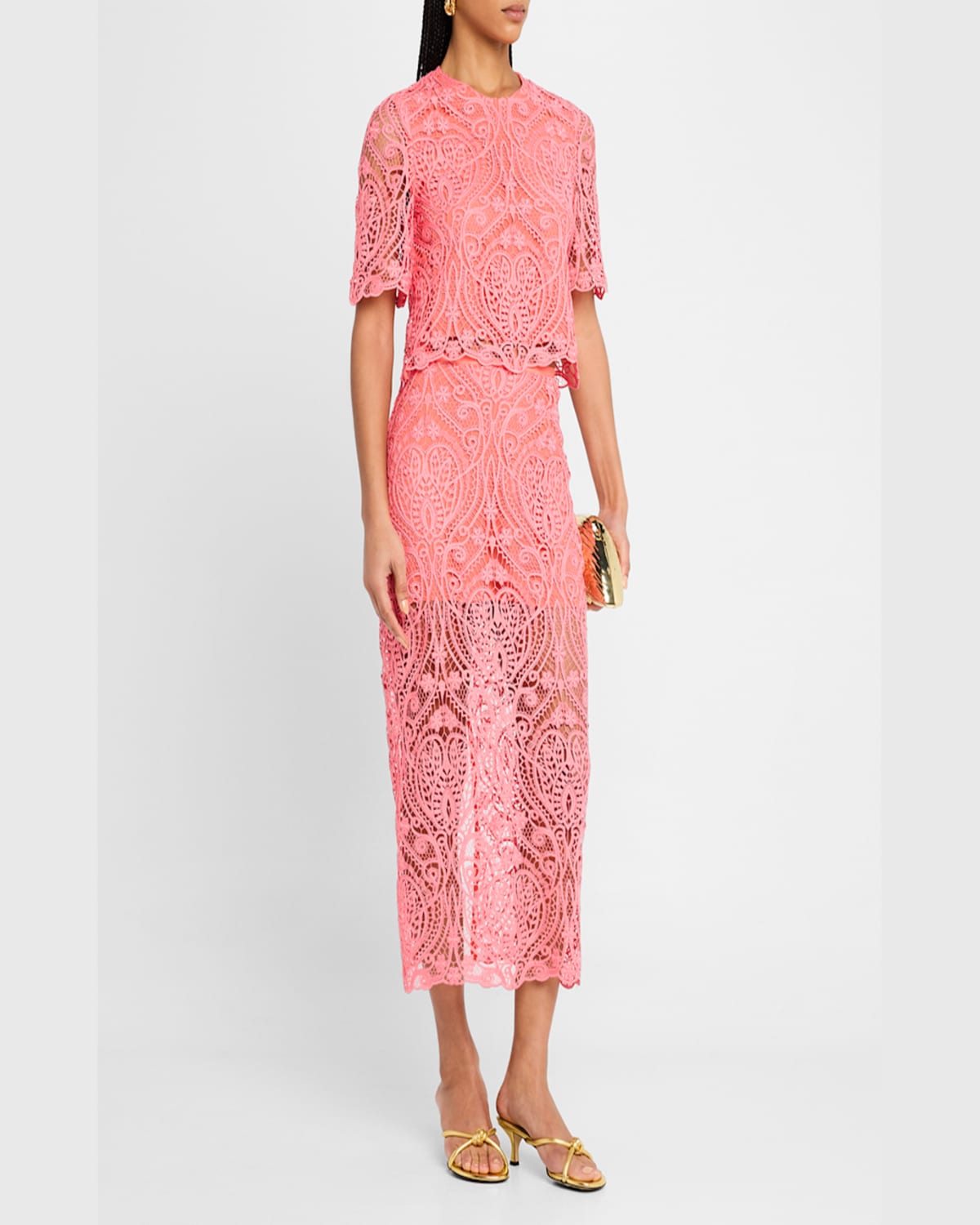 Le Superbe Rosey Lace Short-sleeve Tee In Rosey Glo