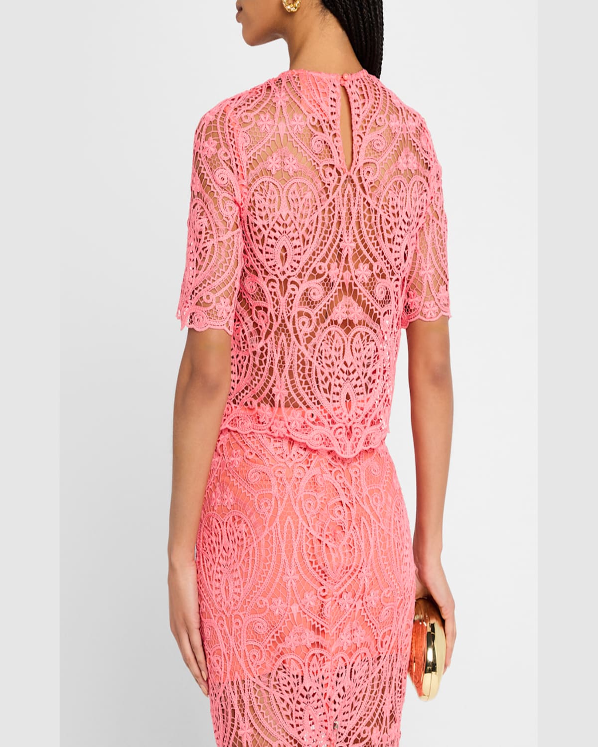 Le Superbe Rosey Lace Short-sleeve Tee In Rosey Glo