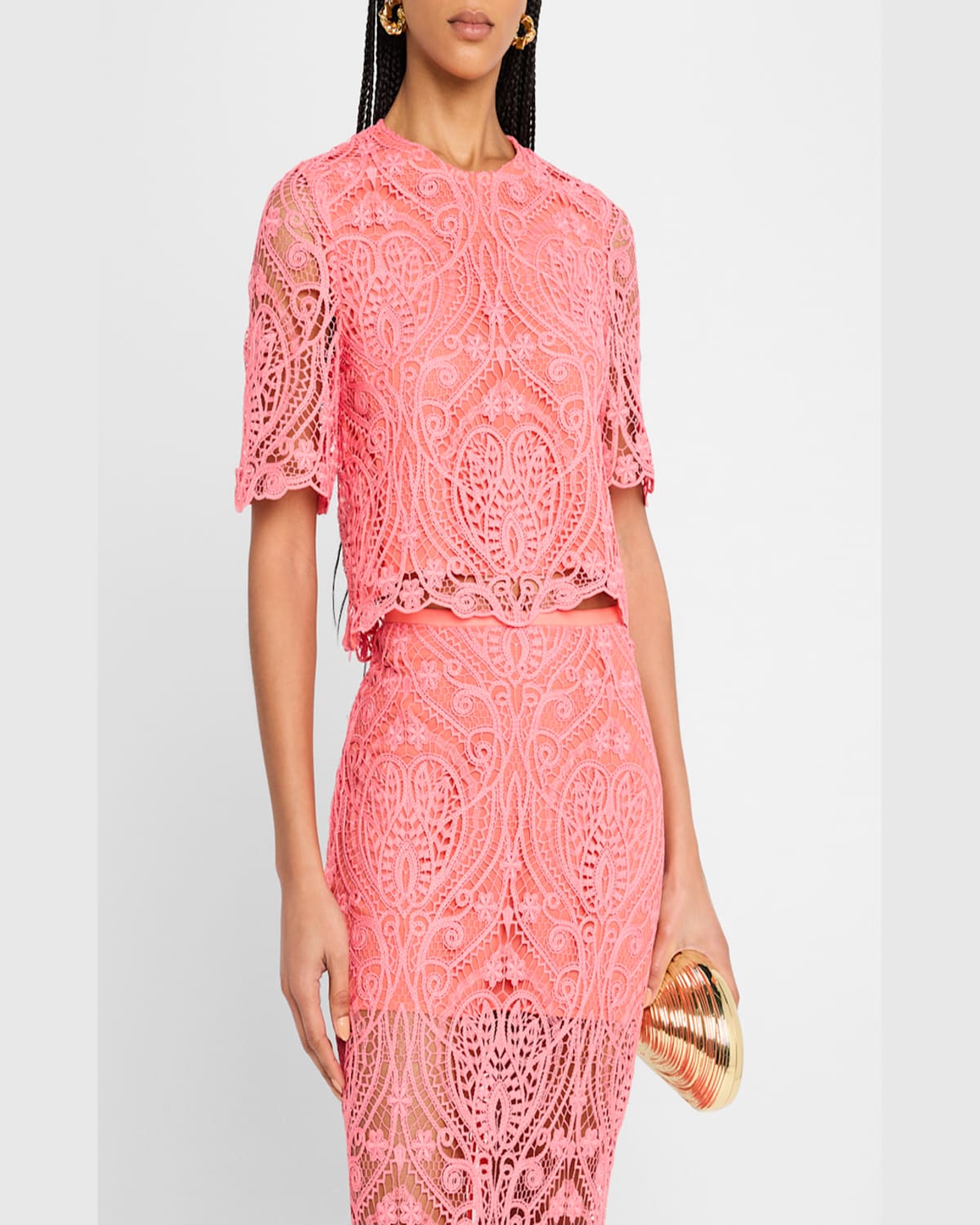 Le Superbe Rosey Lace Short-sleeve Tee In Rosey Glo