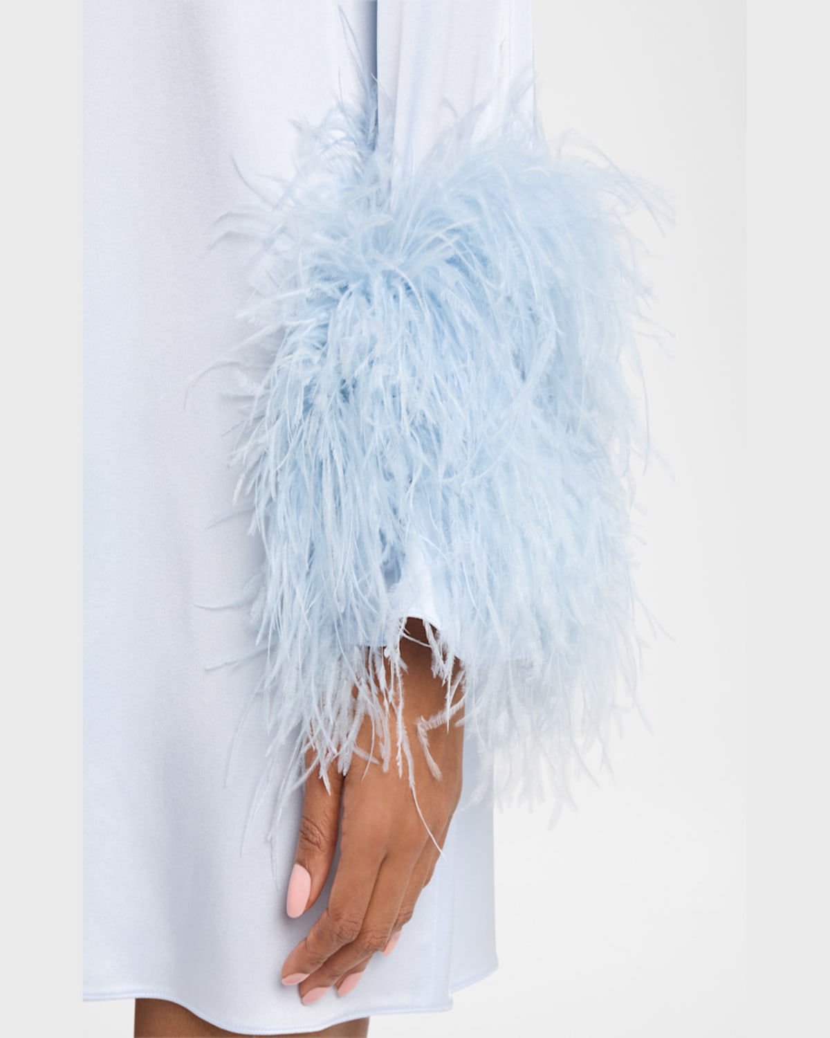 Lapointe Satin Shift Dress With Feathers In Cloud