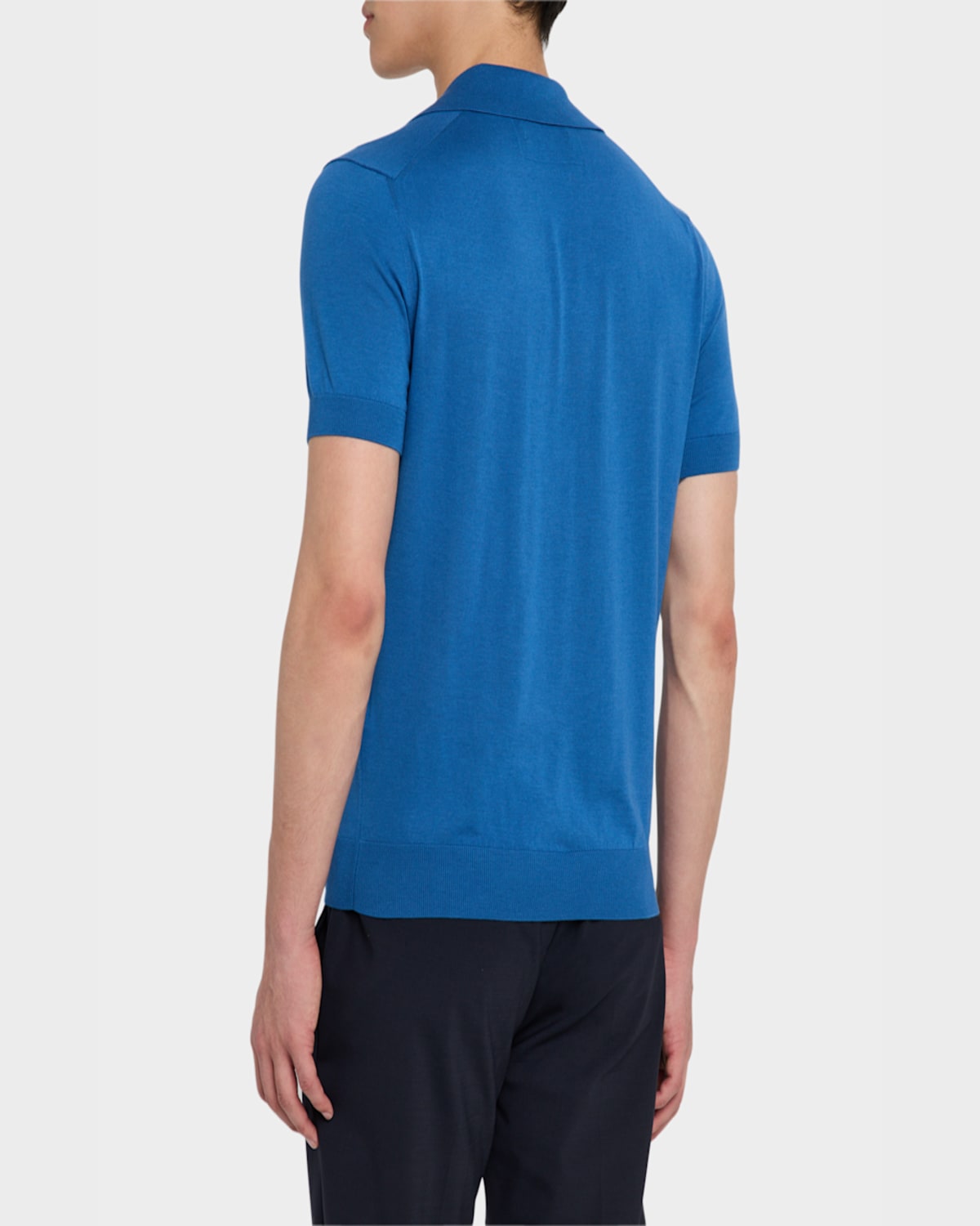 DUNHILL MEN'S COTTON AND SILK JOHNNY COLLAR SHORT-SLEEVE POLO SWEATER 