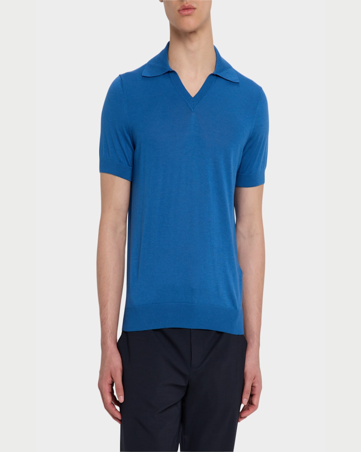 DUNHILL MEN'S COTTON AND SILK JOHNNY COLLAR SHORT-SLEEVE POLO SWEATER 