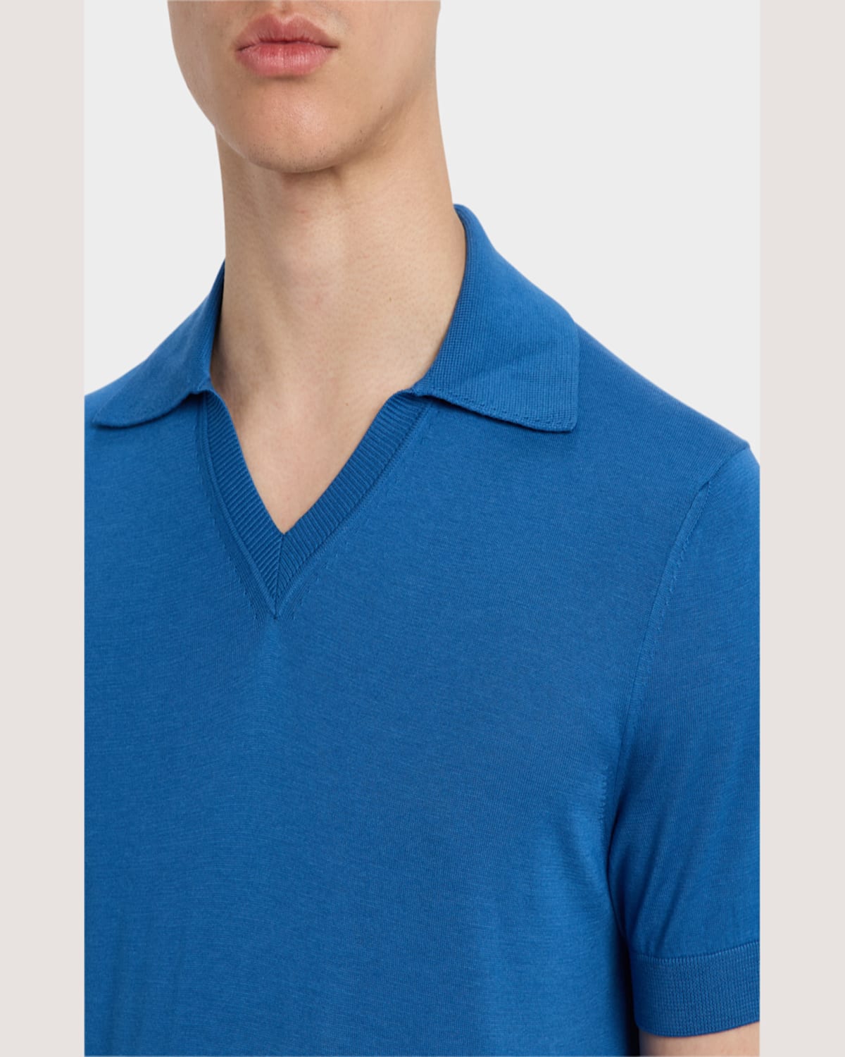 DUNHILL MEN'S COTTON AND SILK JOHNNY COLLAR SHORT-SLEEVE POLO SWEATER 
