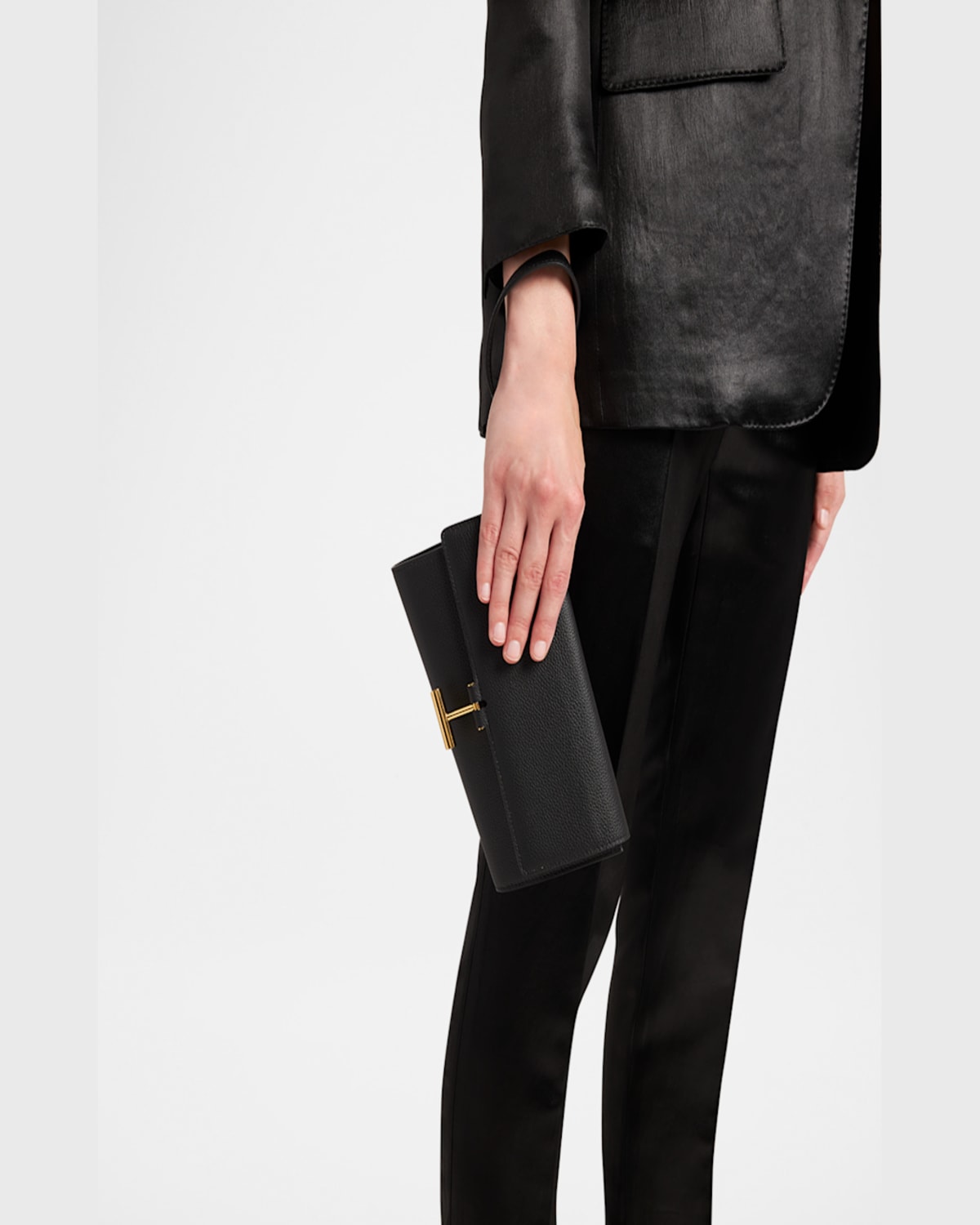 Tom Ford Leather Wristlet Pouch Gold-tone Hardware In Black