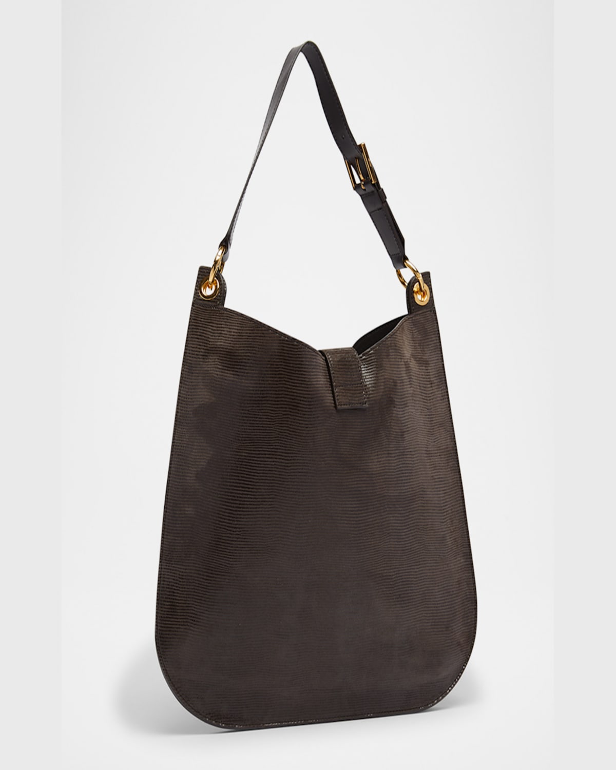 Tom Ford Tara Large Crossbody Bag In Lizard-embossed Suede And Leather In Chocolate