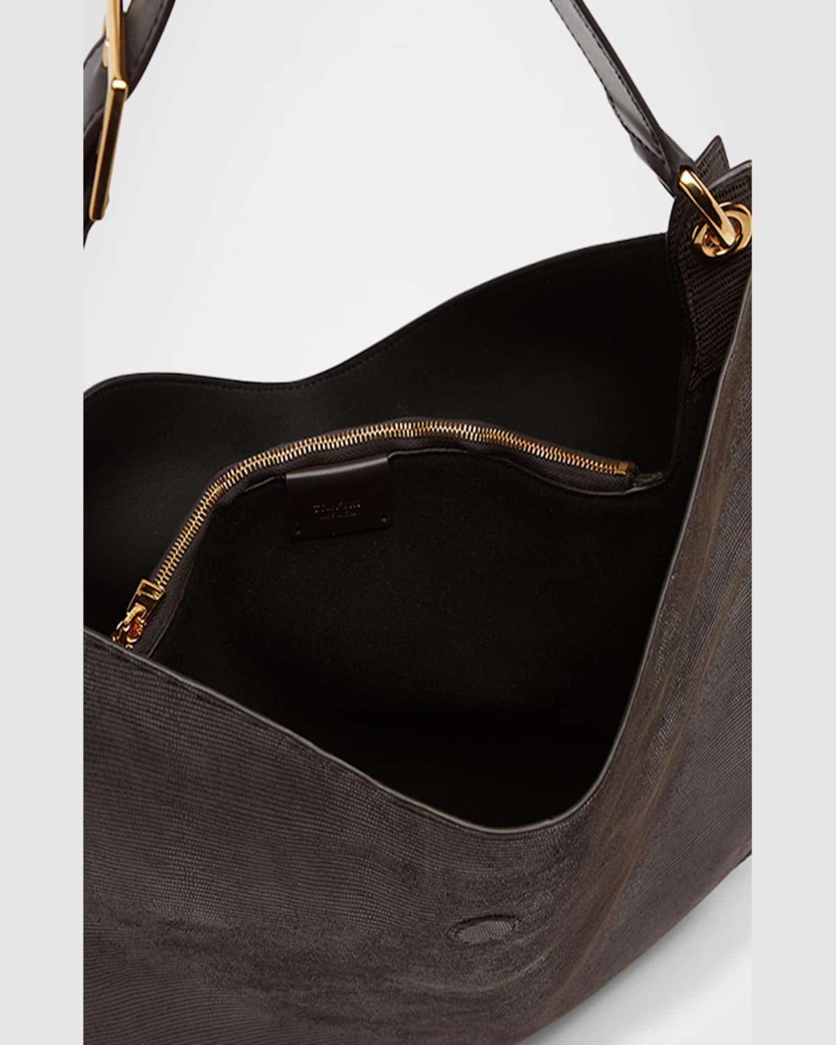 Tom Ford Tara Large Crossbody Bag In Lizard-embossed Suede And Leather In Chocolate