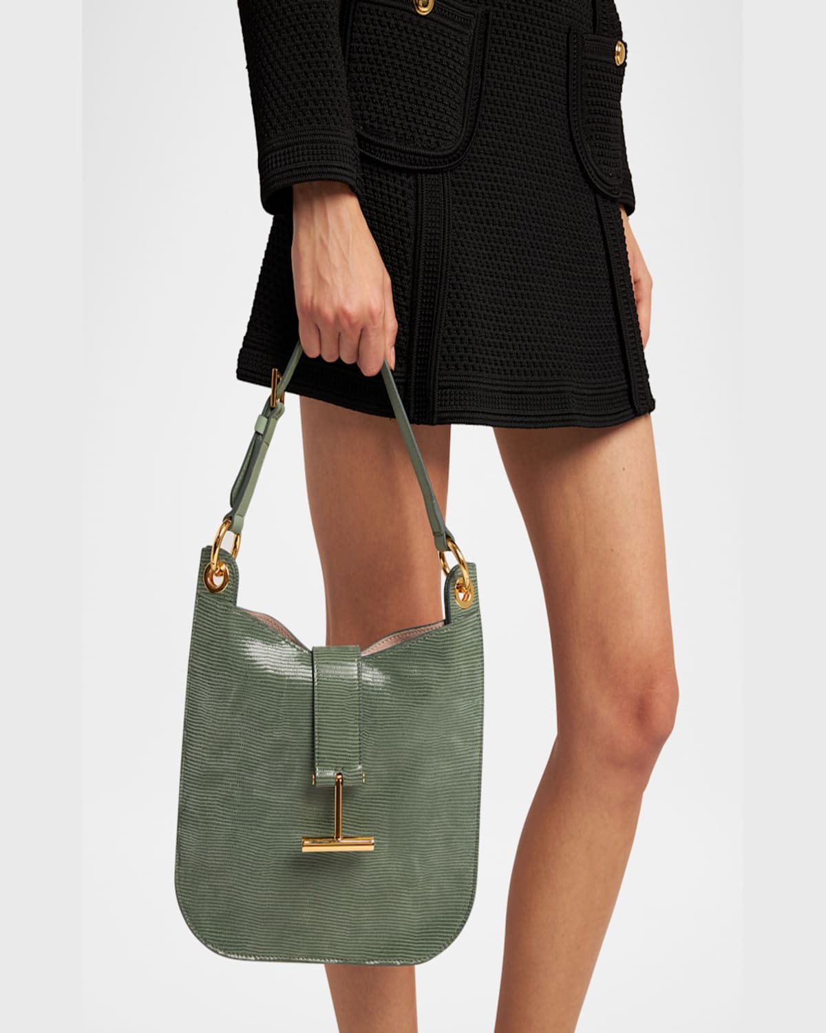 TOM FORD TARA SMALL CROSSBODY BAG IN LIZARD-EMBOSSED SUEDE AND LEATHER 