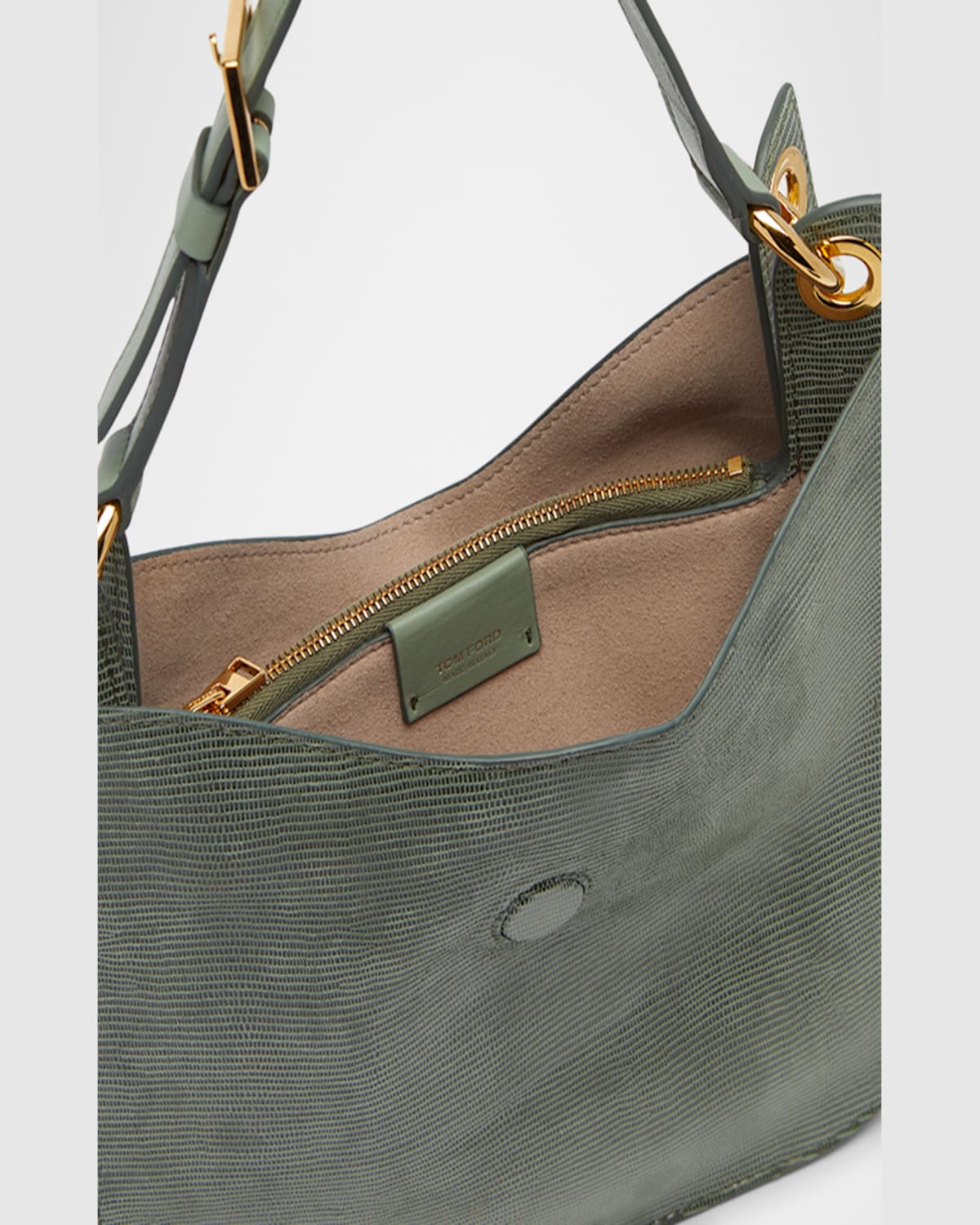 TOM FORD TARA SMALL CROSSBODY BAG IN LIZARD-EMBOSSED SUEDE AND LEATHER 