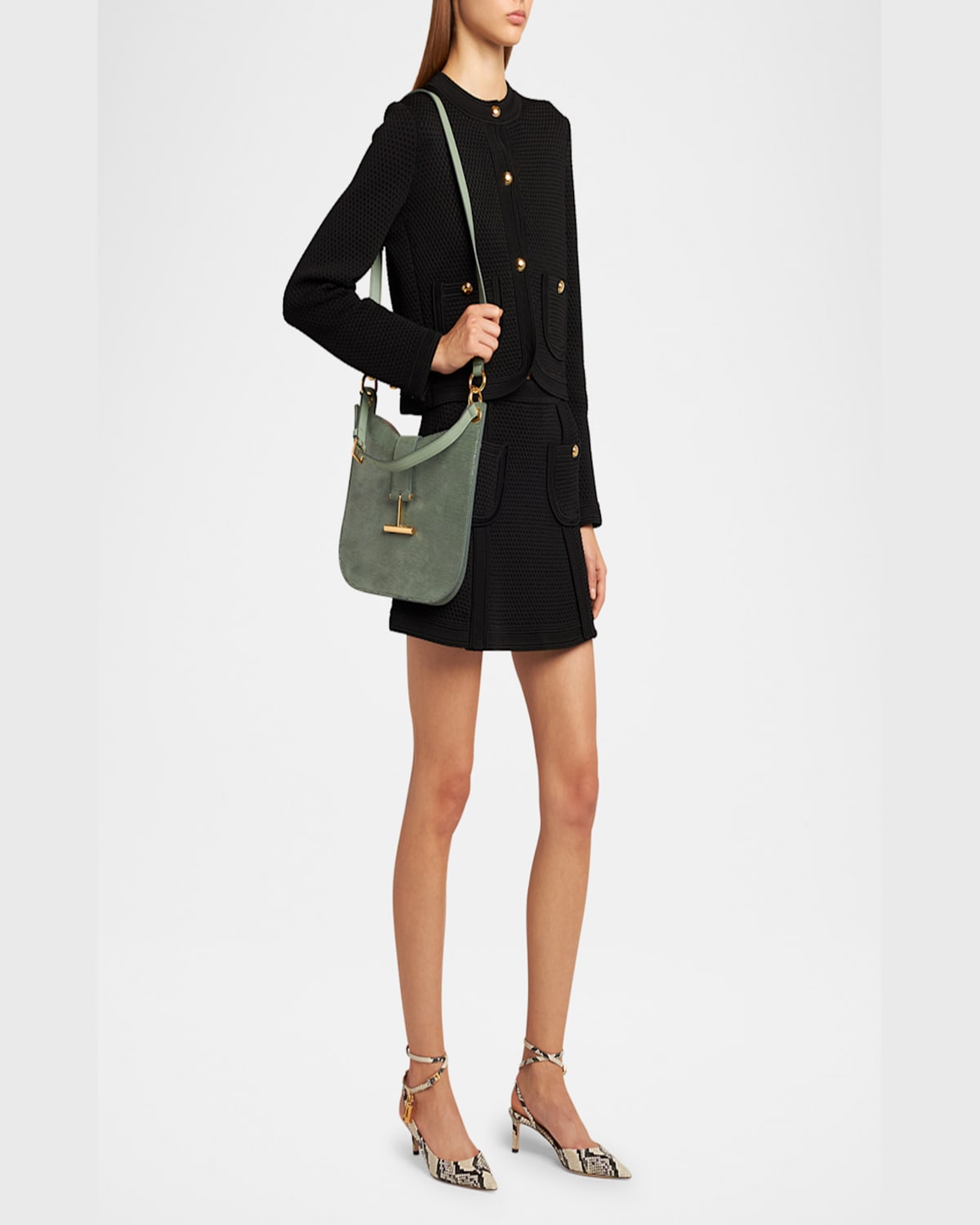 TOM FORD TARA SMALL CROSSBODY BAG IN LIZARD-EMBOSSED SUEDE AND LEATHER 