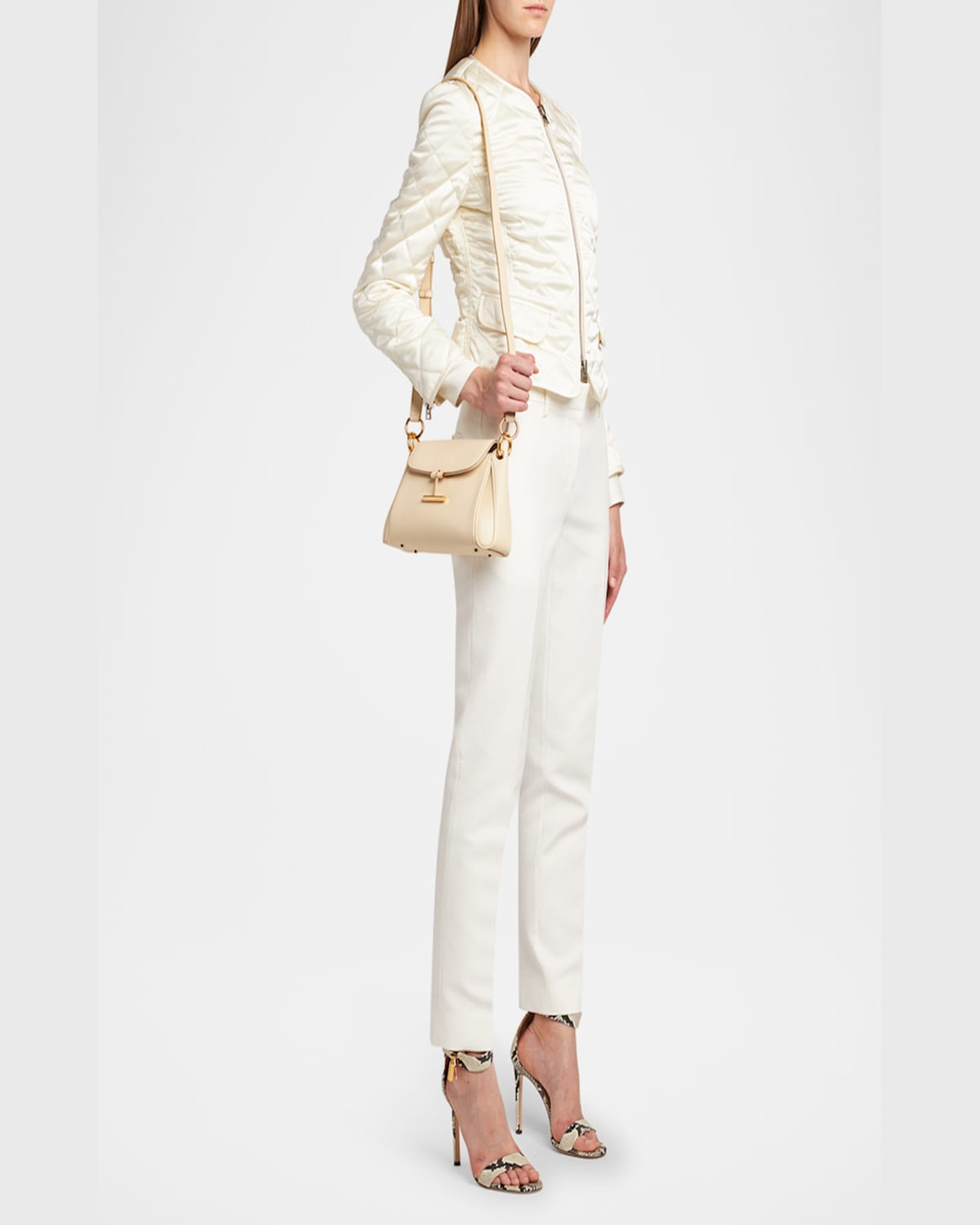 Tom Ford Tara Small Shoulder Bag In Grain Leather In Cream