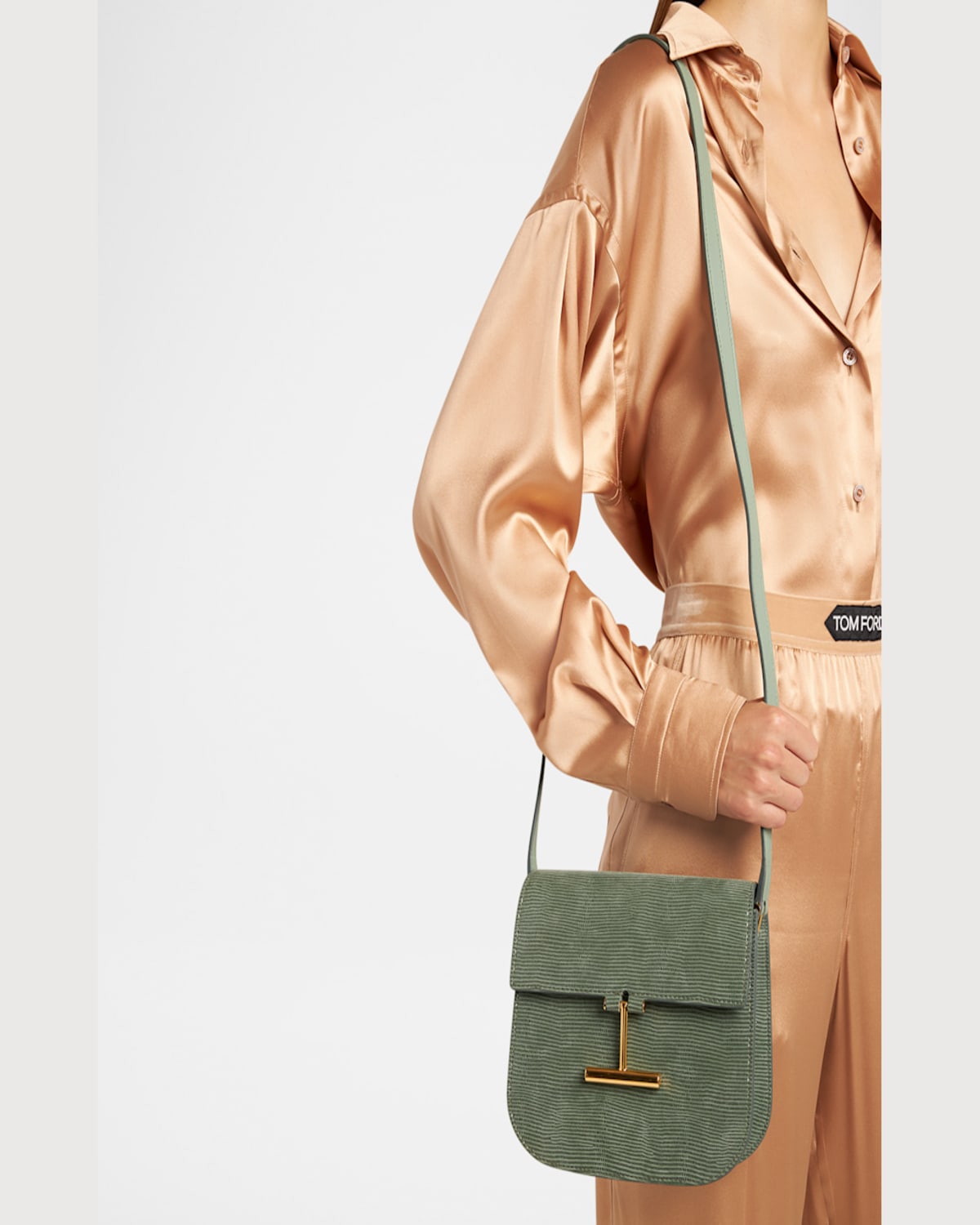 TOM FORD TARA MINI CROSSBODY BAG IN LIZARD-EMBOSSED LEATHER AND SUEDE 