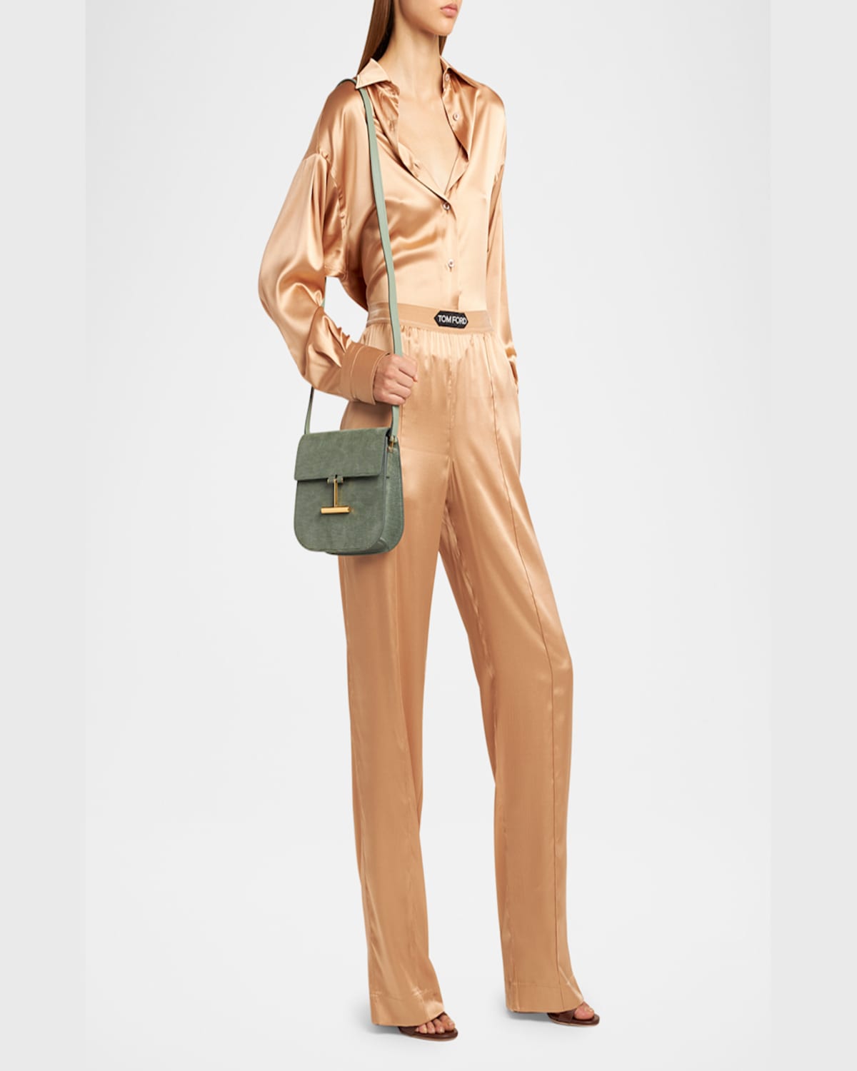 TOM FORD TARA MINI CROSSBODY BAG IN LIZARD-EMBOSSED LEATHER AND SUEDE 