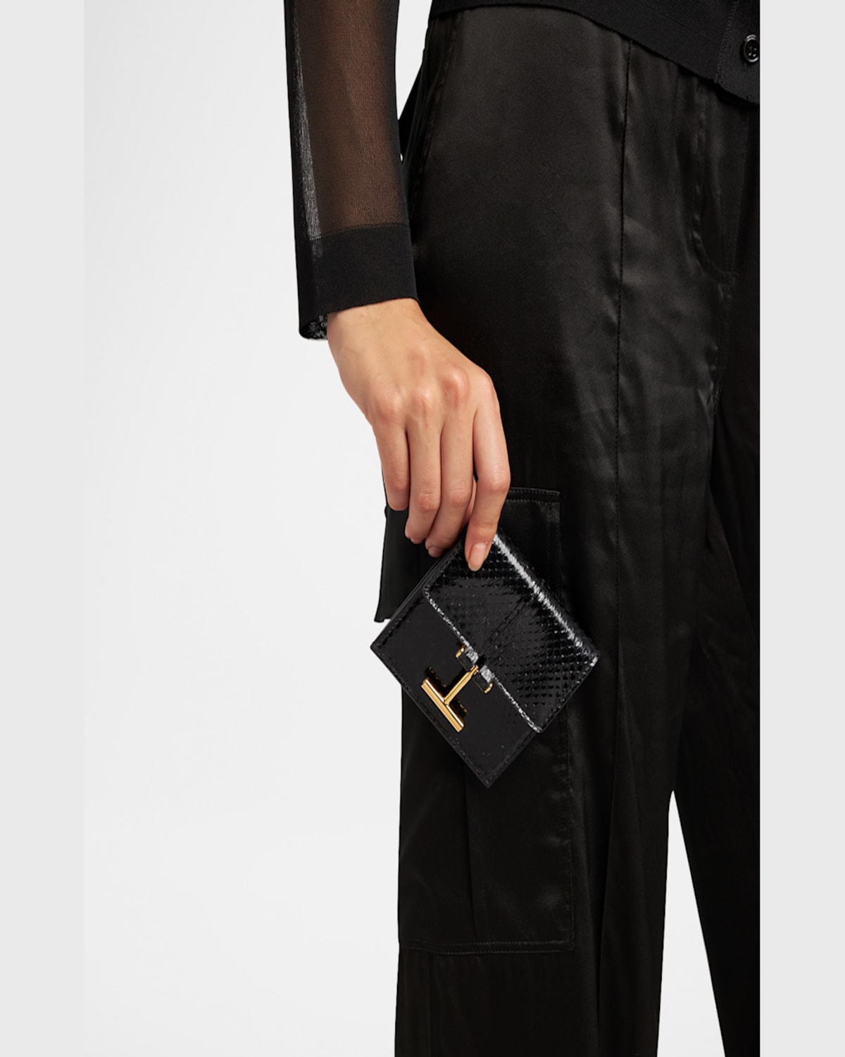 Tom Ford Black Grain Leather Tara Compact Wallet In Black