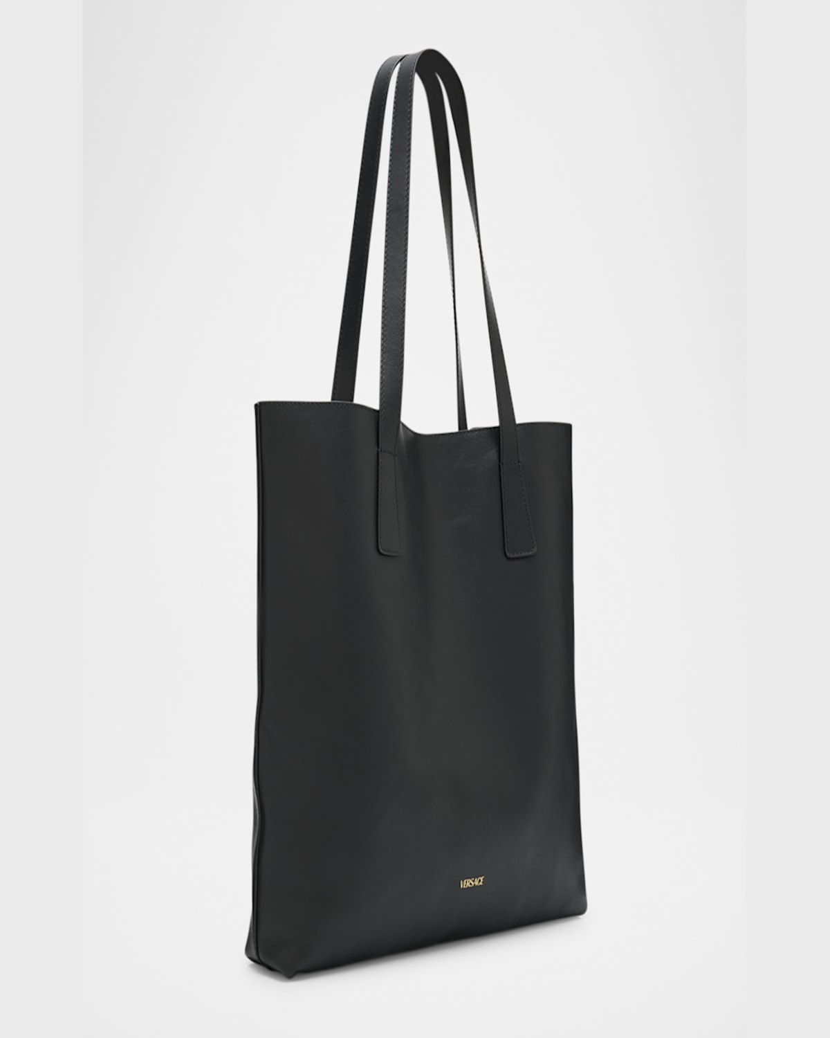 Versace La Medusa North-south Leather Tote Bag In Black