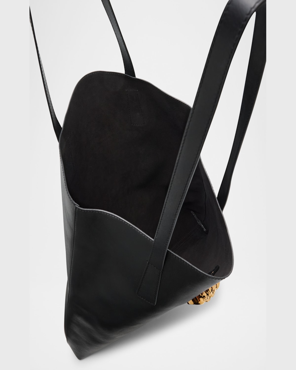 Versace La Medusa North-south Leather Tote Bag In Black