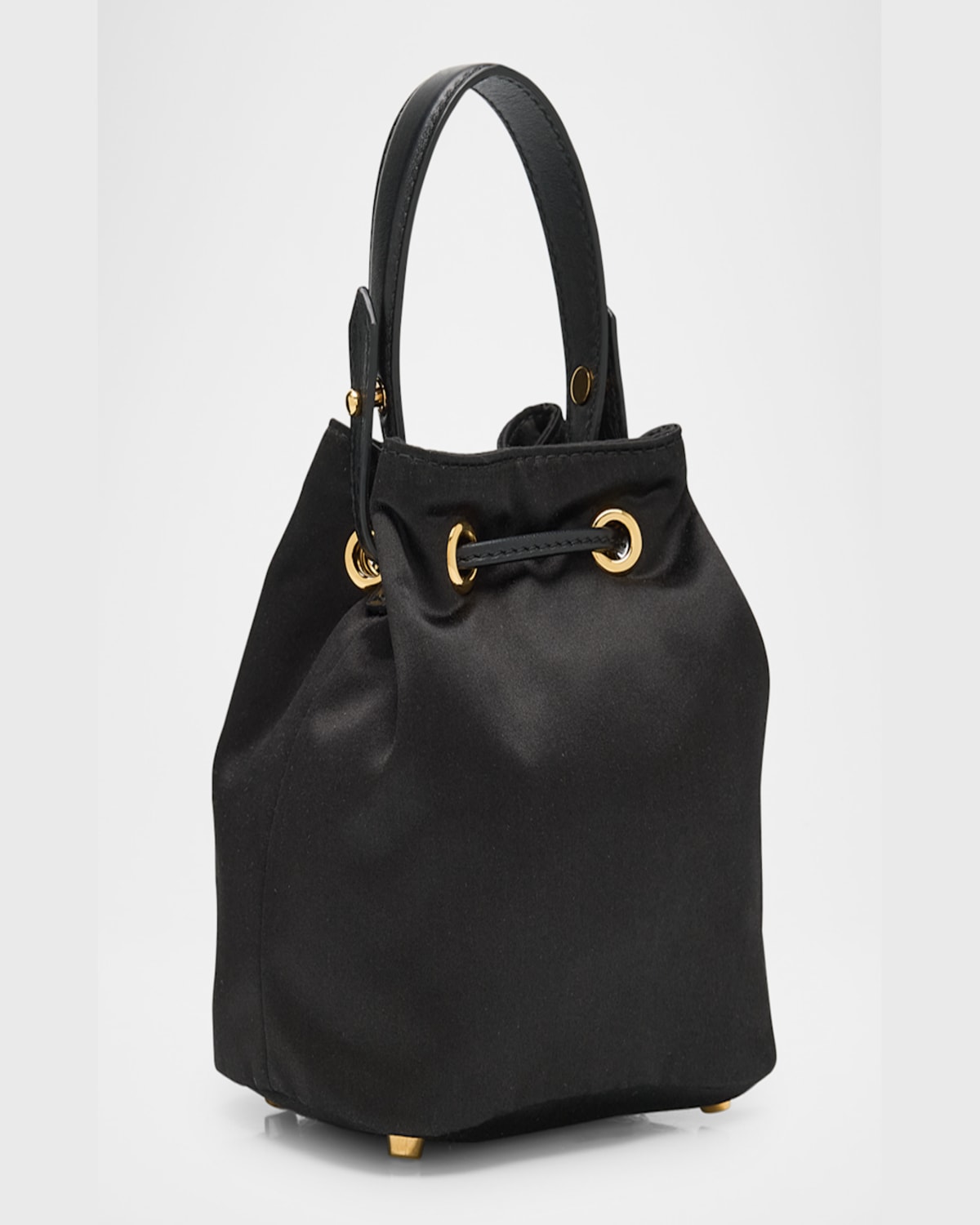 Versace La Medusa Drawstring Satin Bucket Bag In Black