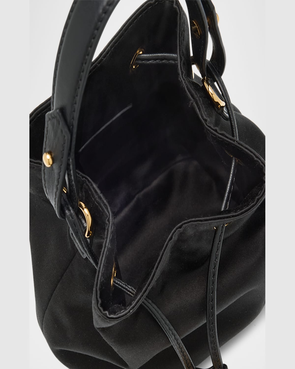 Versace La Medusa Drawstring Satin Bucket Bag In Black