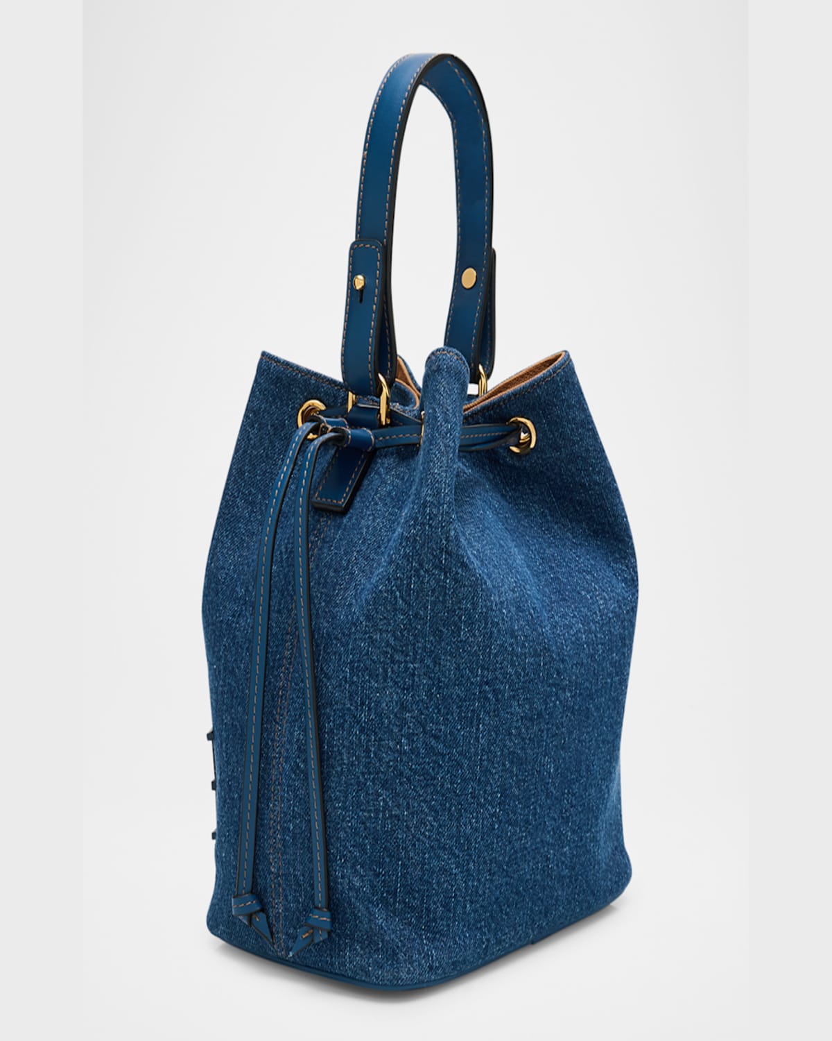 Versace La Medusa Denim Bucket Bag In Navy Blue