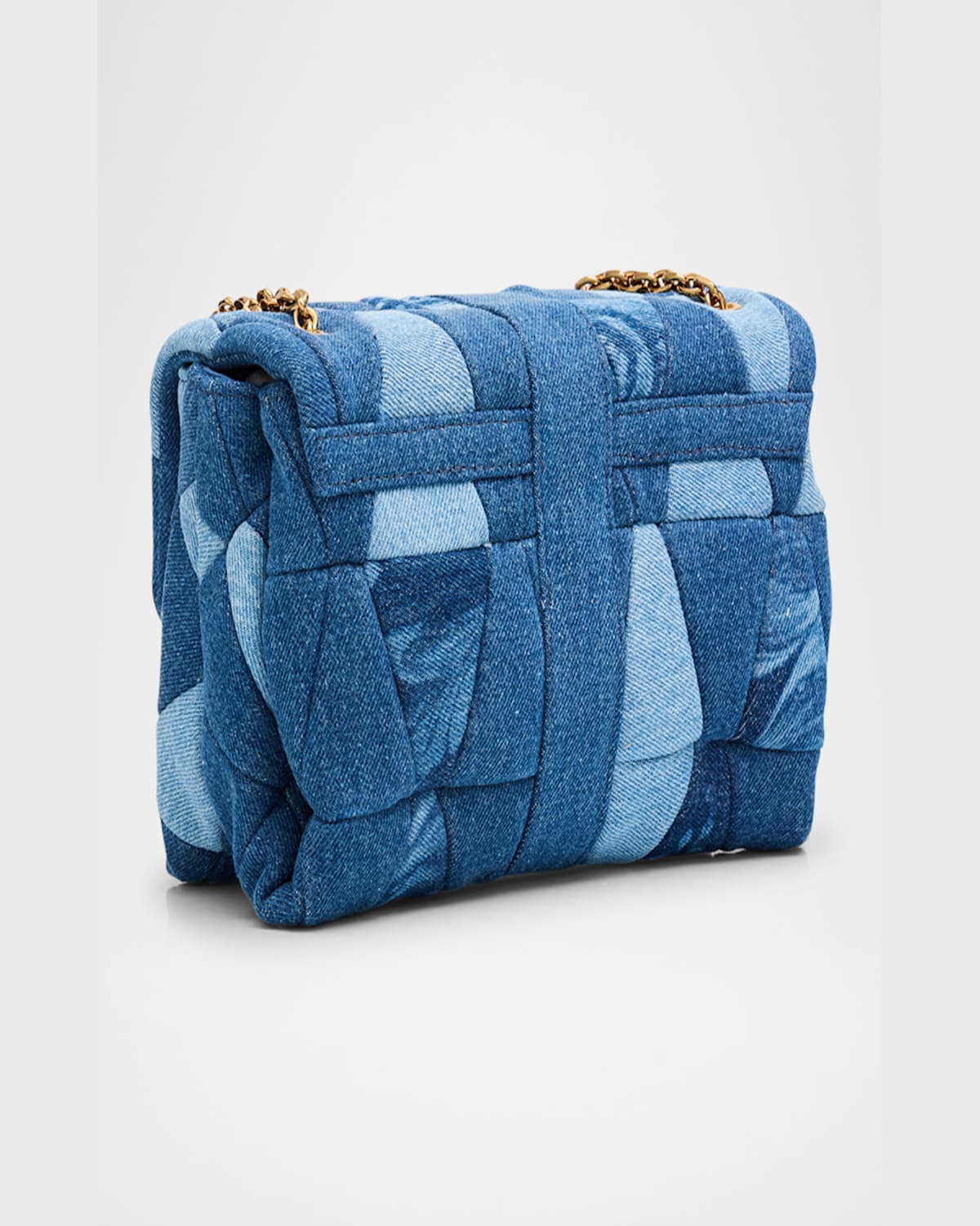 Versace La Medusa Kleio Quilted Denim Shoulder Bag In Blue