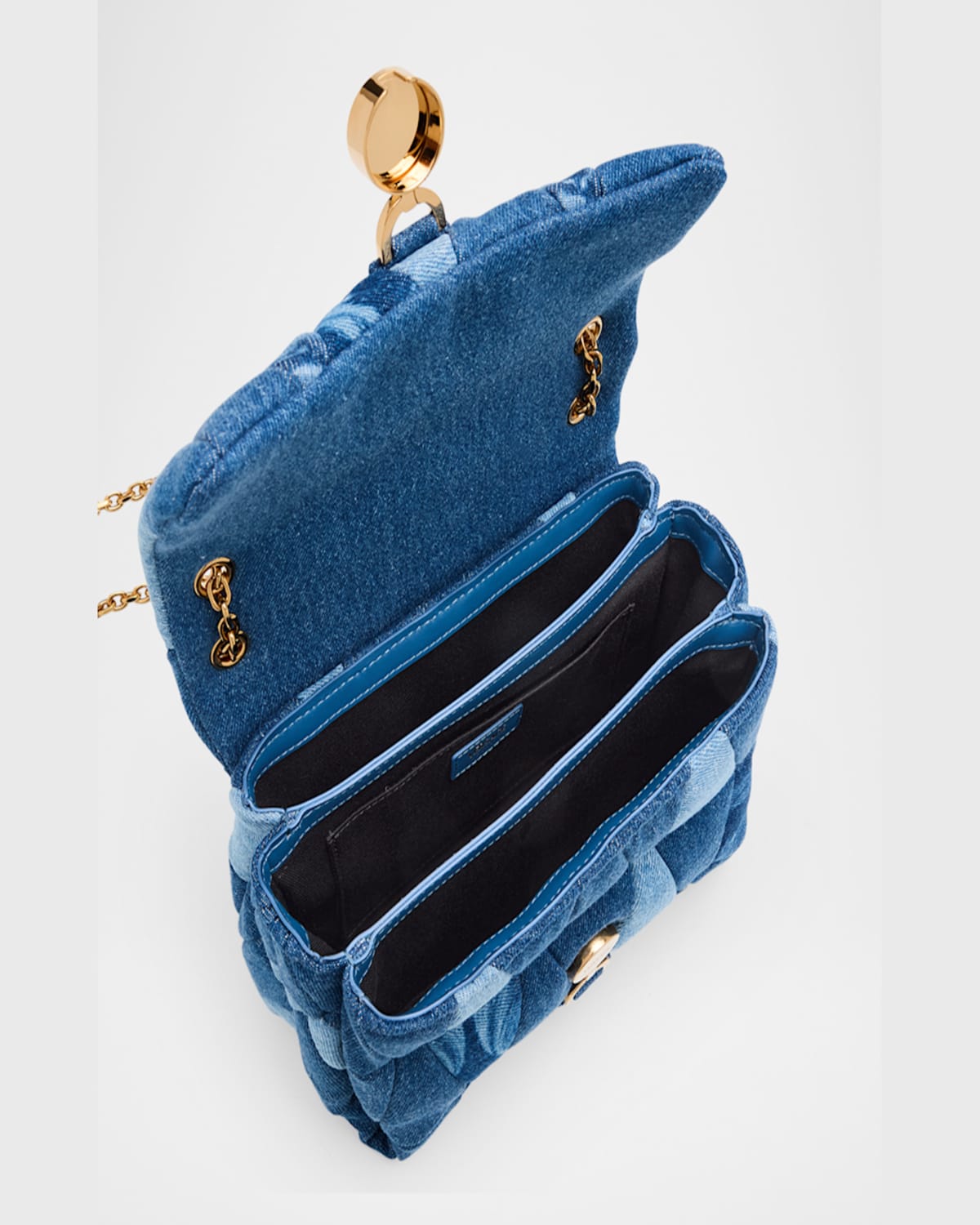 Versace La Medusa Kleio Quilted Denim Shoulder Bag In Blue