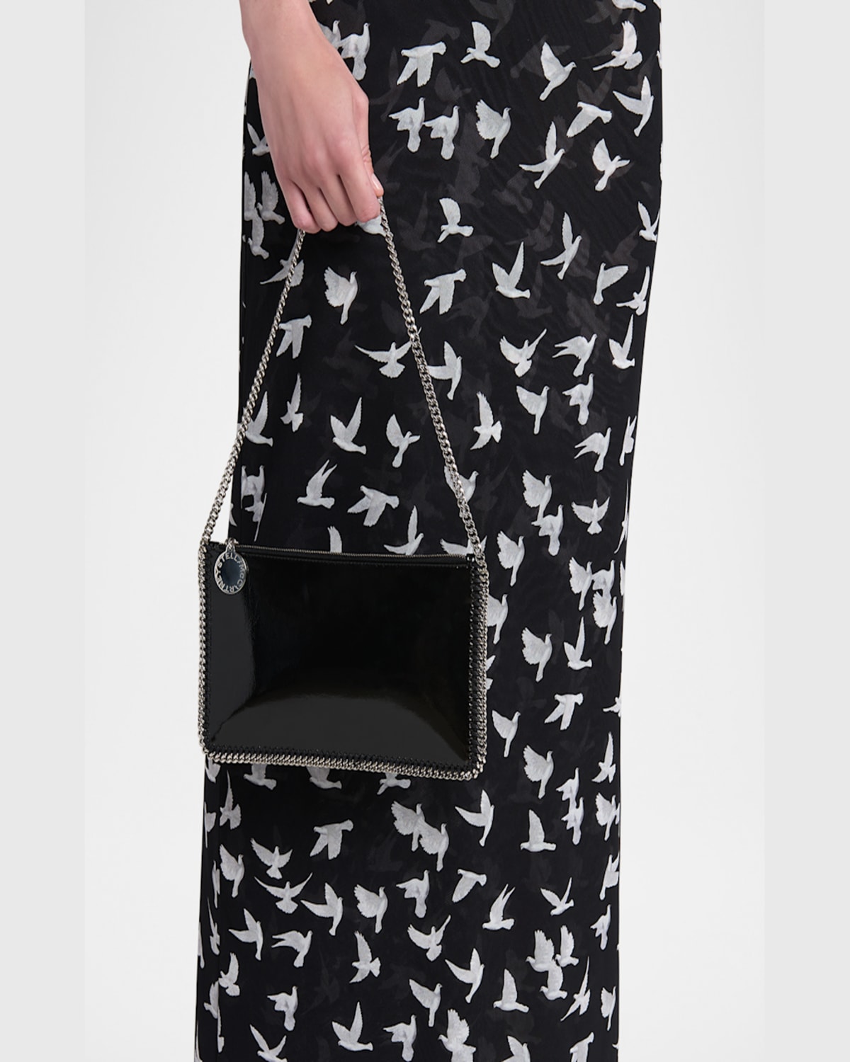 Stella Mccartney Falabella Crinkled Patent Alter Matt Pochette Shoulder Bag In Black