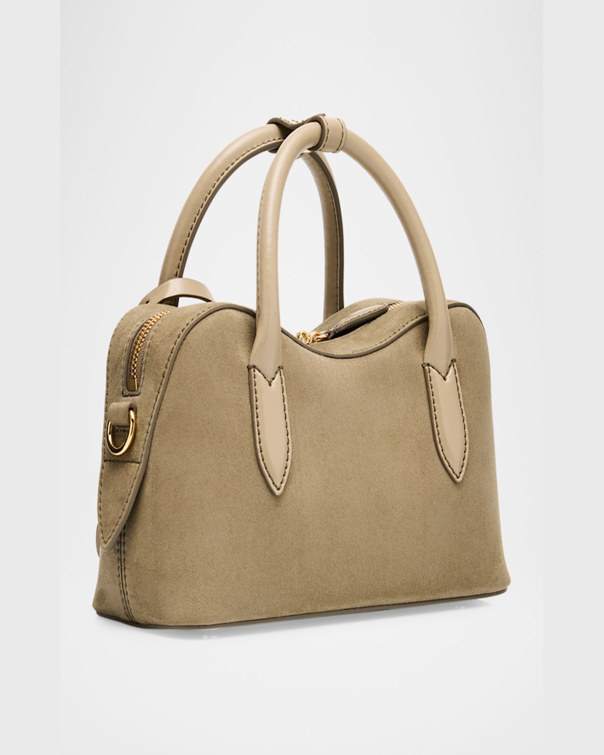 Shop Stella Mccartney Ryder Vegan Suede Top-handle Bag In Khaki