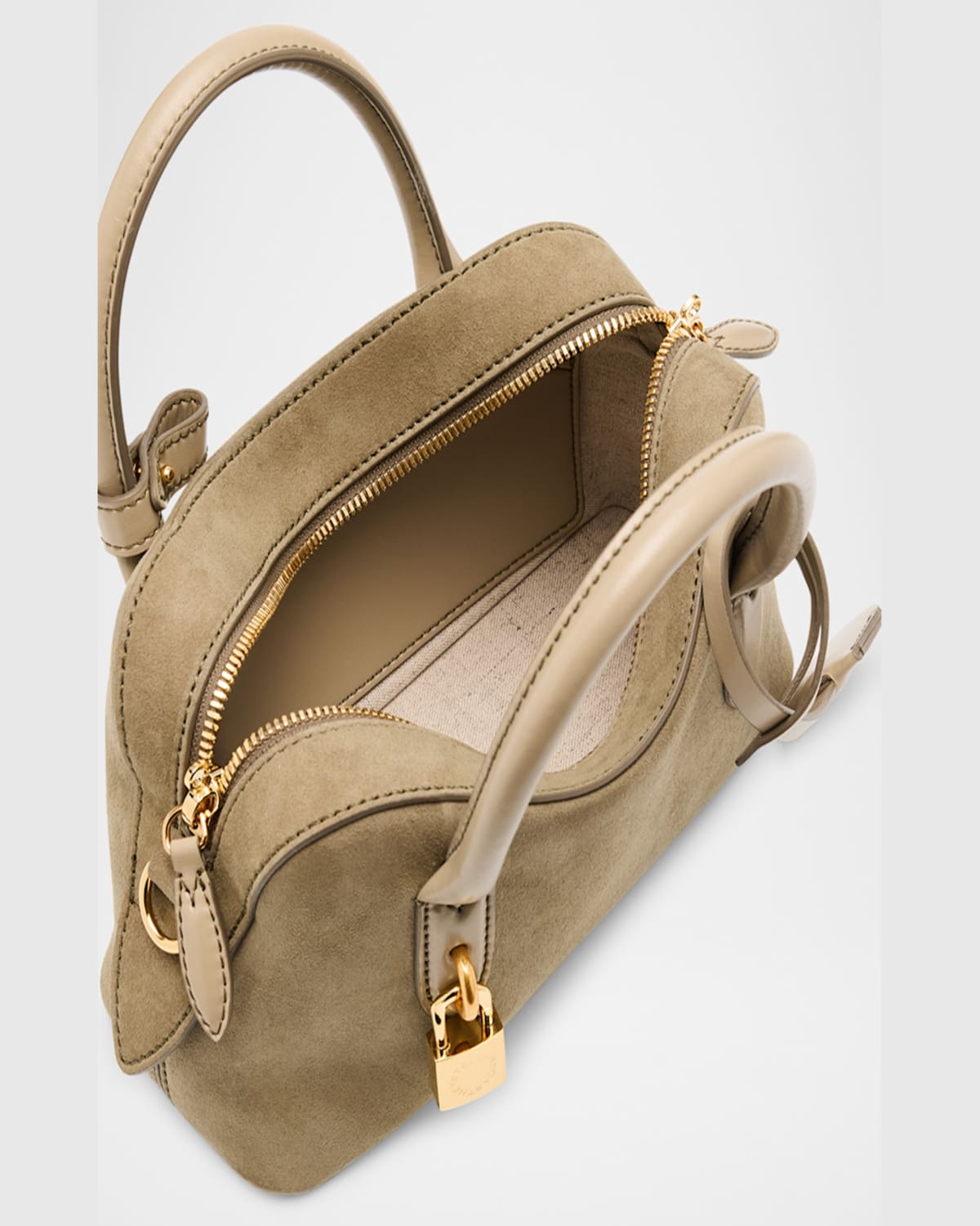 Shop Stella Mccartney Ryder Vegan Suede Top-handle Bag In Khaki