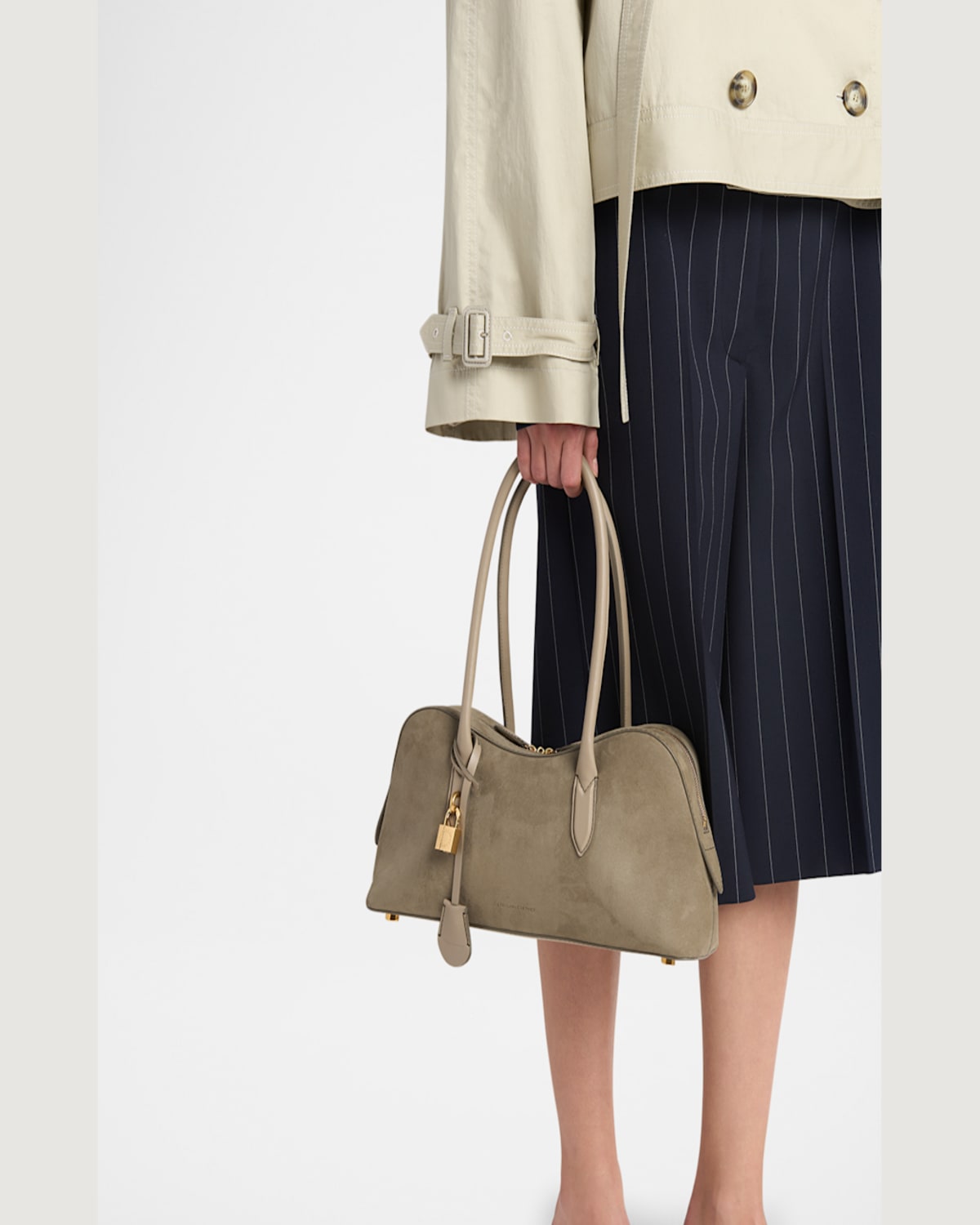 Stella Mccartney Zip Vegan Suede Shoulder Bag In Khaki