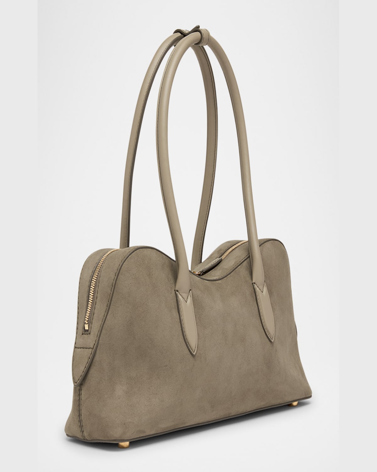 Stella Mccartney Zip Vegan Suede Shoulder Bag In Khaki
