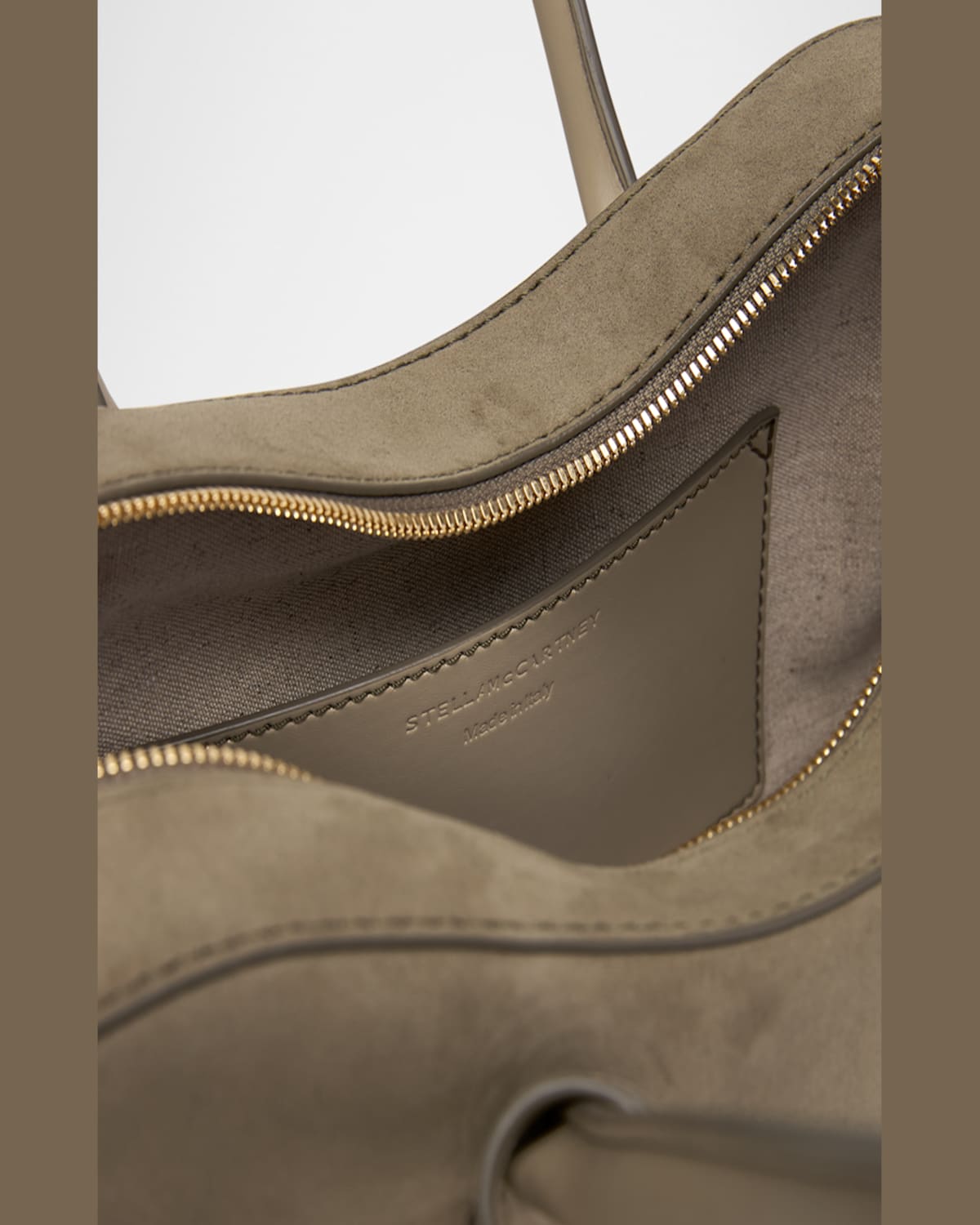 Stella Mccartney Zip Vegan Suede Shoulder Bag In Khaki